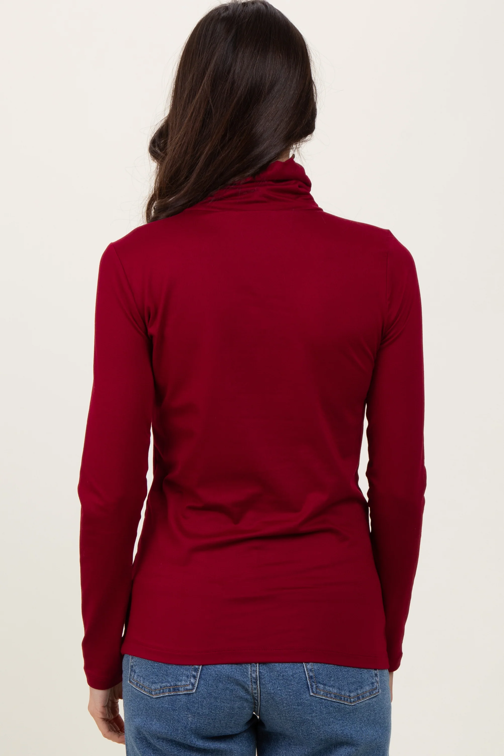 Burgundy Brushed Knit Basic Turtleneck Top - Image 4