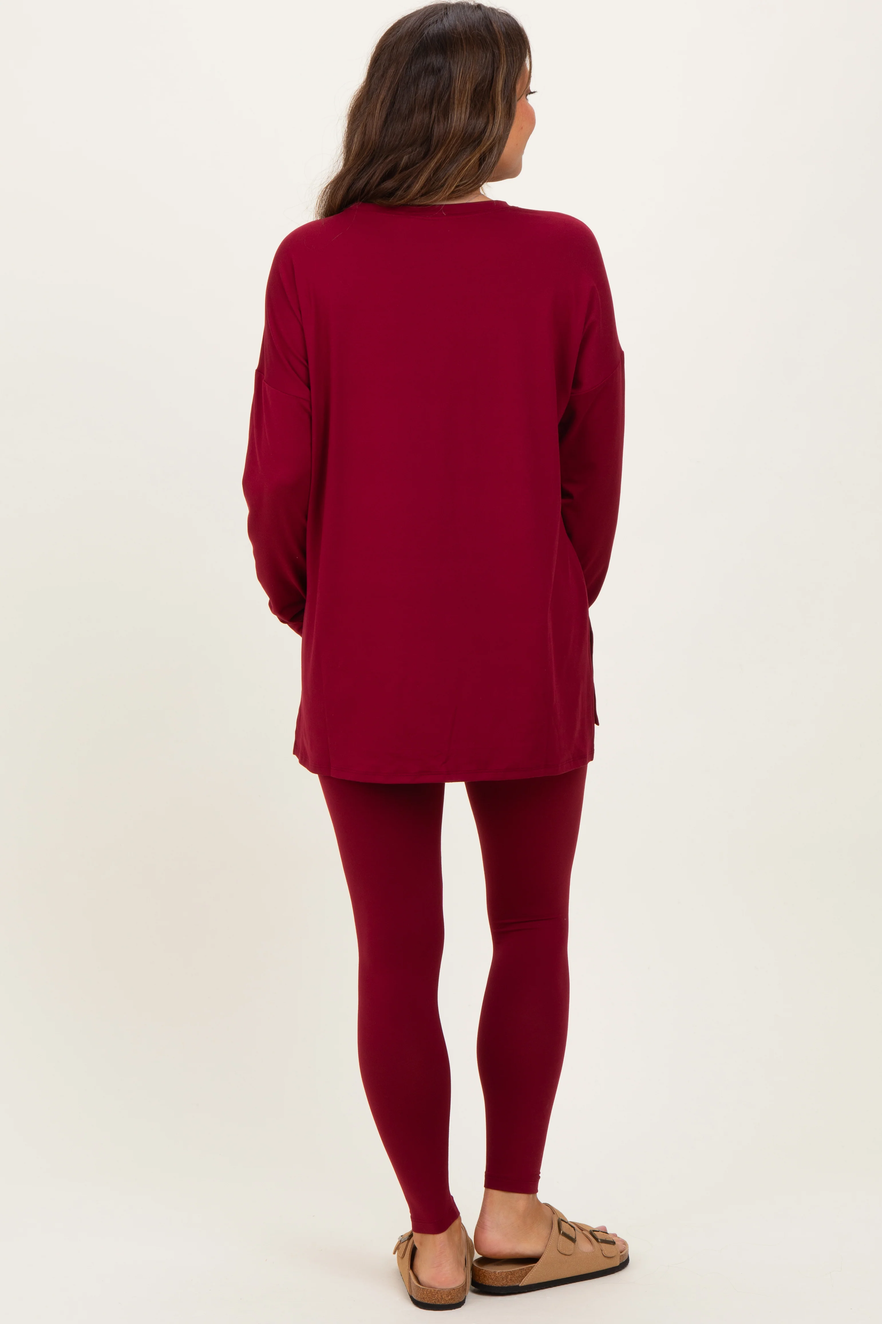 Burgundy Brushed Knit Oversized Top and Legging Maternity Set - Image 4