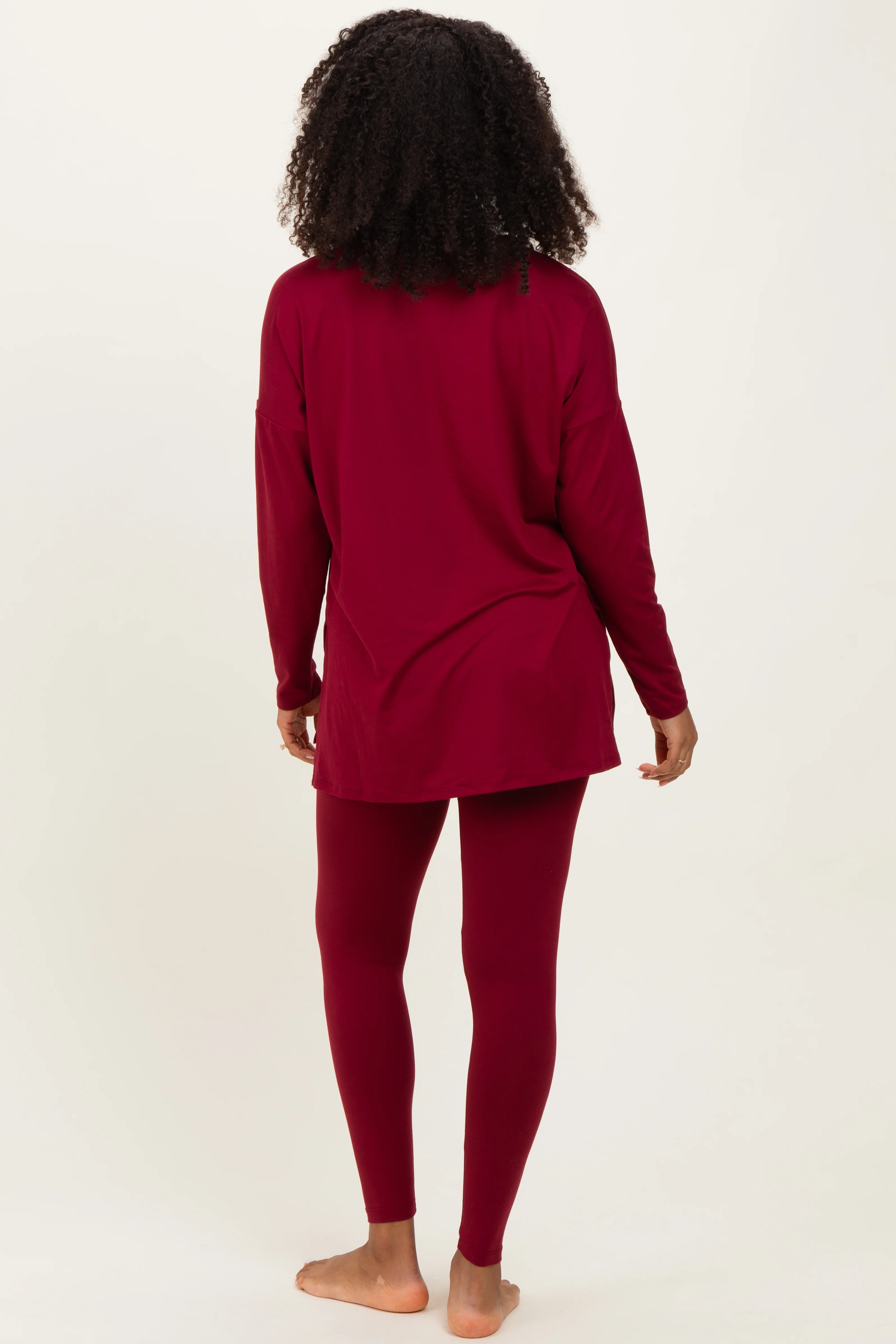 Burgundy Brushed Knit Oversized Top and Legging Set - Image 4