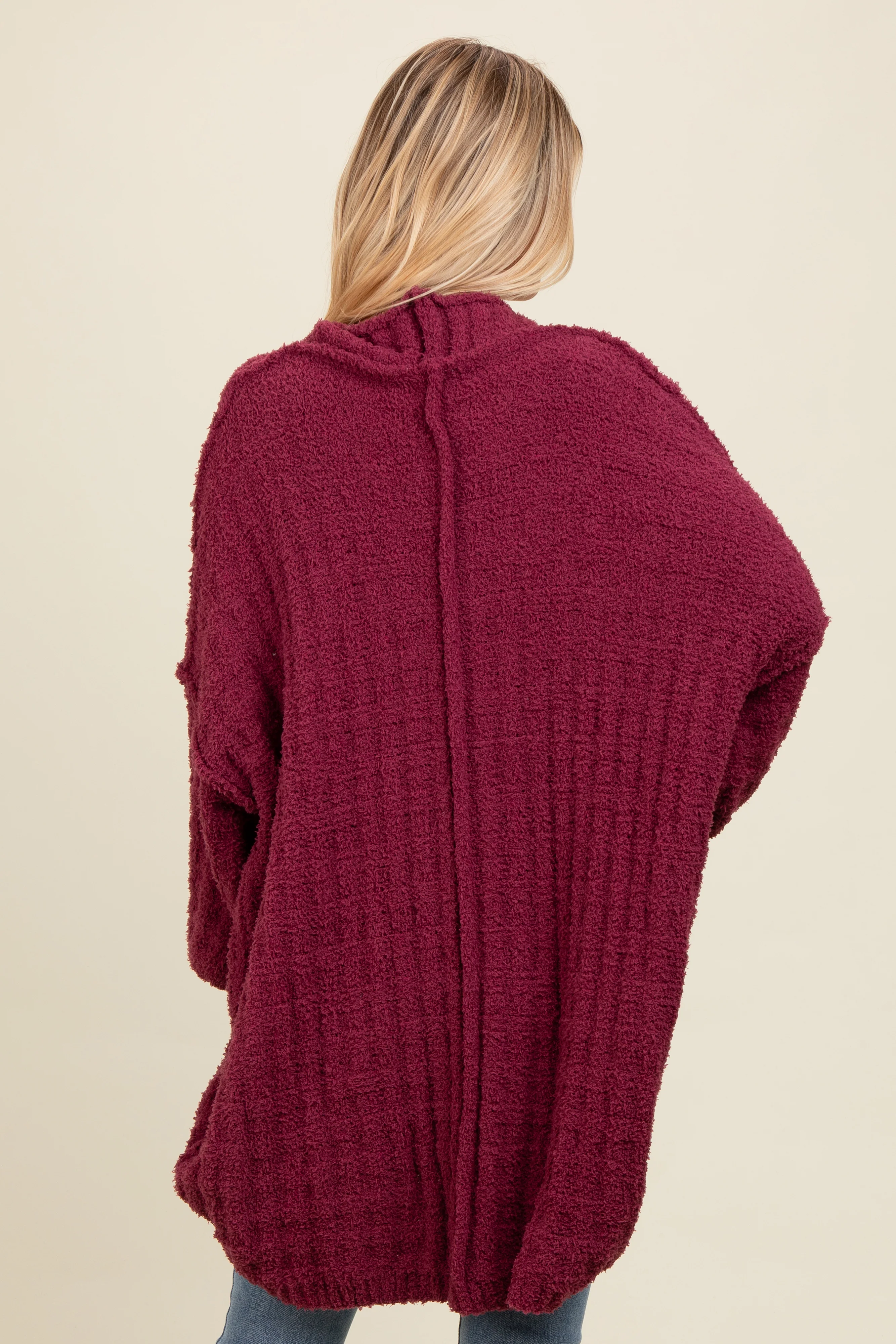 Burgundy Chunky Knit Dolman Cardigan - Image 4