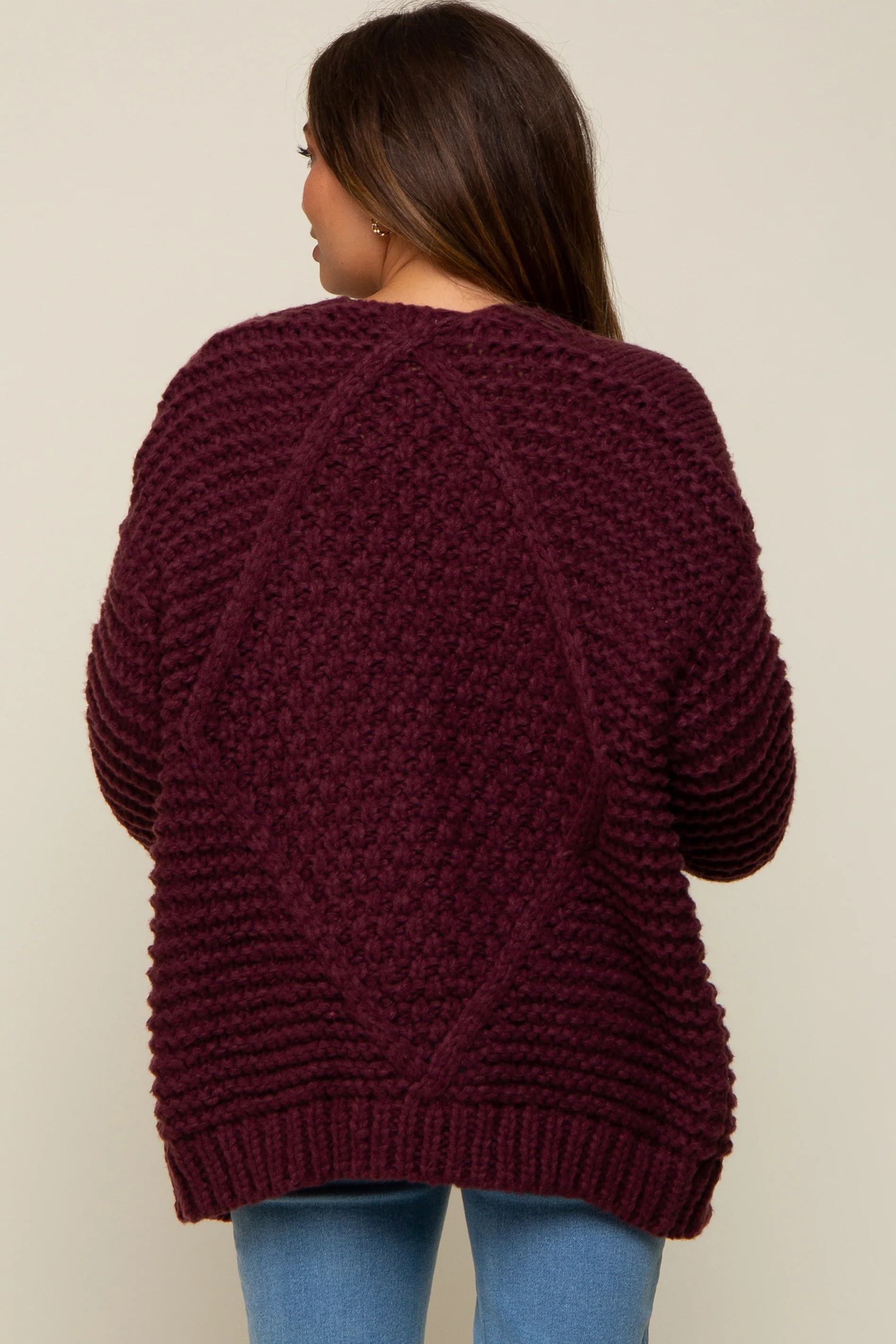 Burgundy Chunky Knit Maternity Cardigan - Image 3