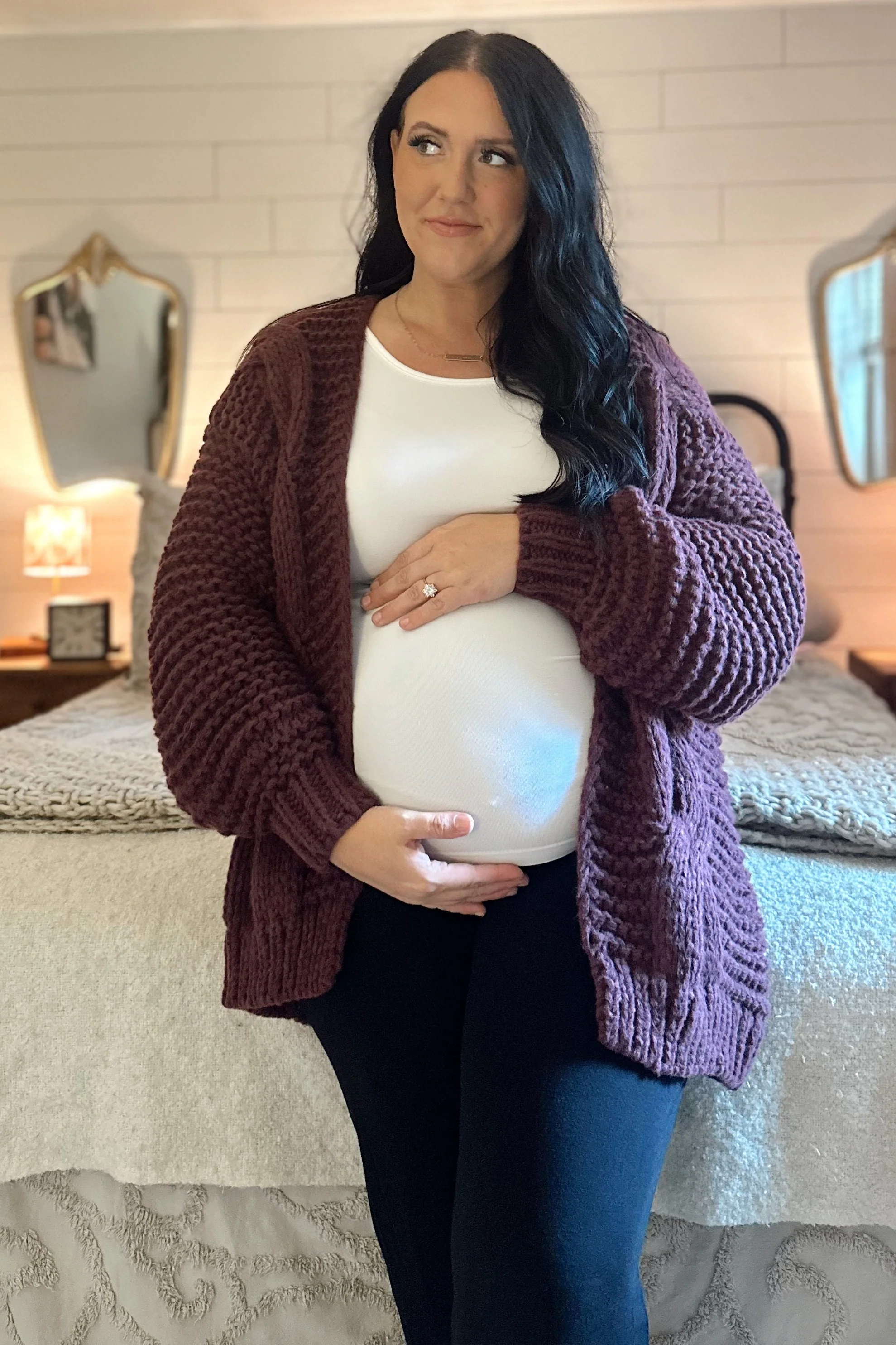 Burgundy Chunky Knit Maternity Cardigan - Image 6