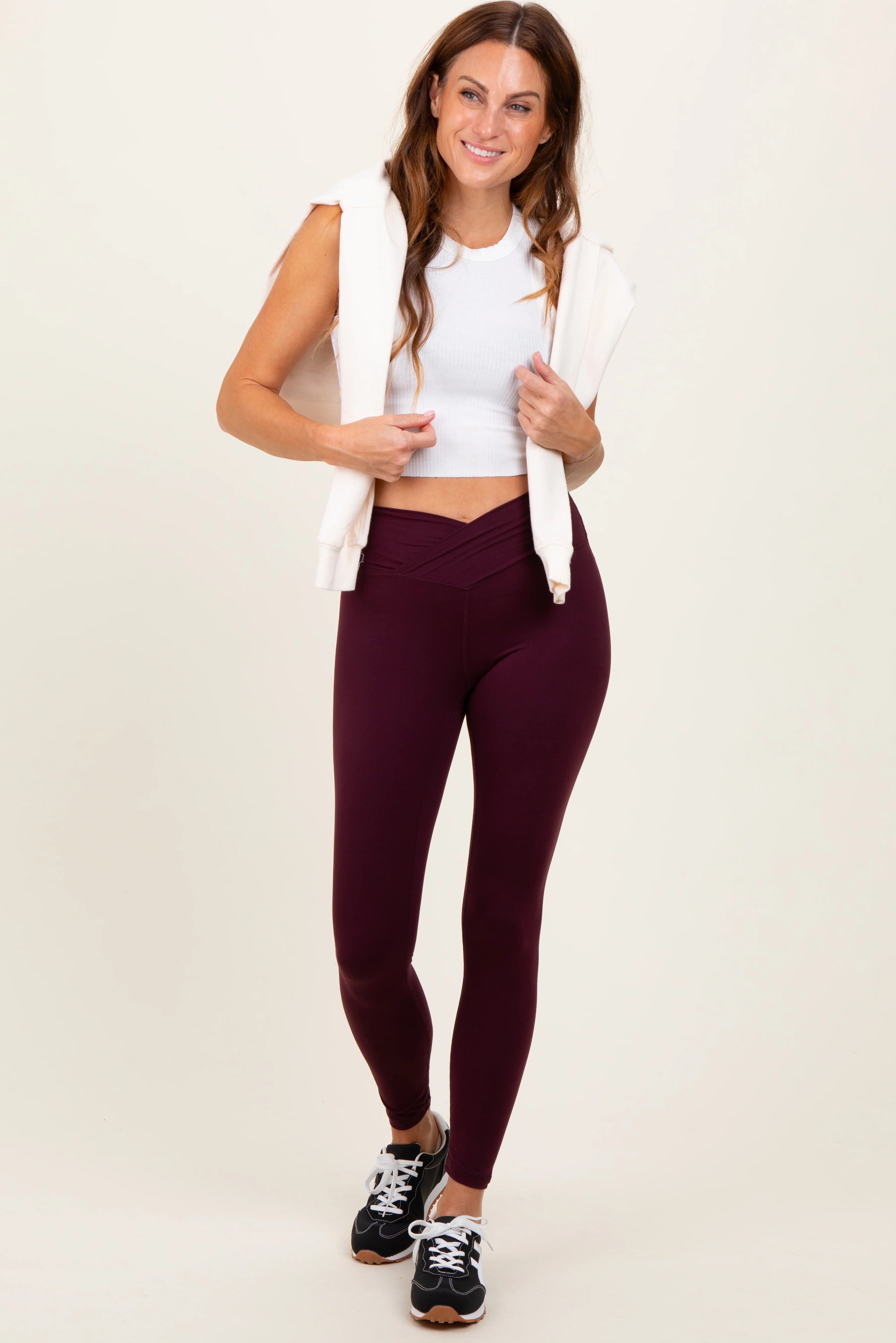 Burgundy Crossover Waistline Maternity Leggings - Image 6