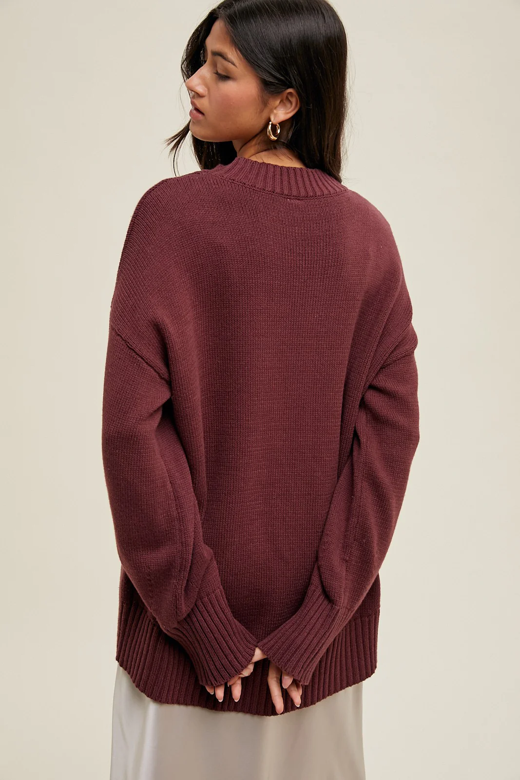Burgundy Drop Shoulder Oversized Sweater - Image 3