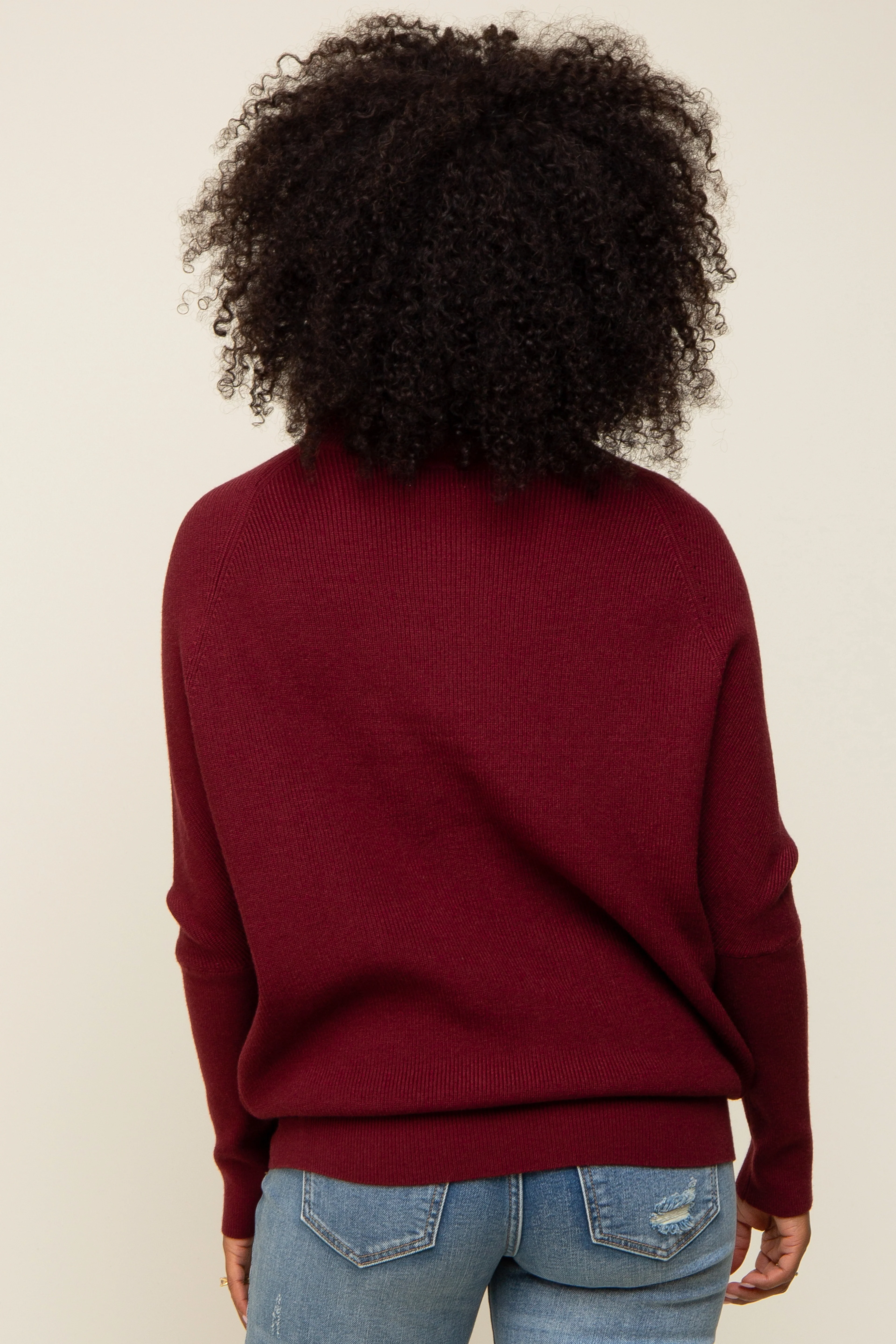 Burgundy Funnel Neck Dolman Sleeve Sweater - Image 3