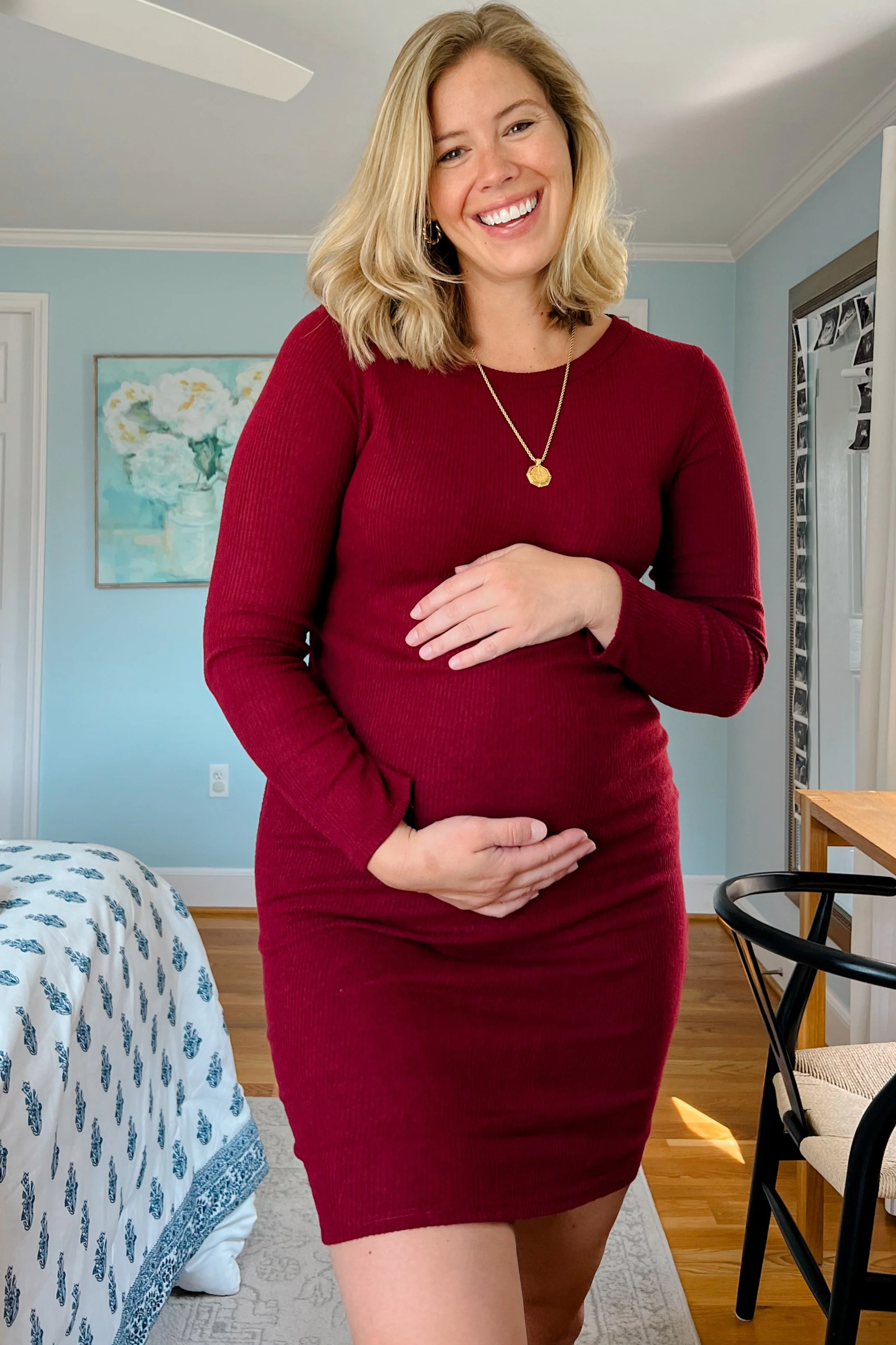 Burgundy Knit Long Sleeve Maternity Sweater Dress - Image 5