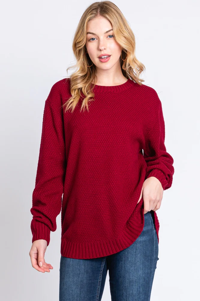 Burgundy Knit Pullover Maternity Sweater - Image 5