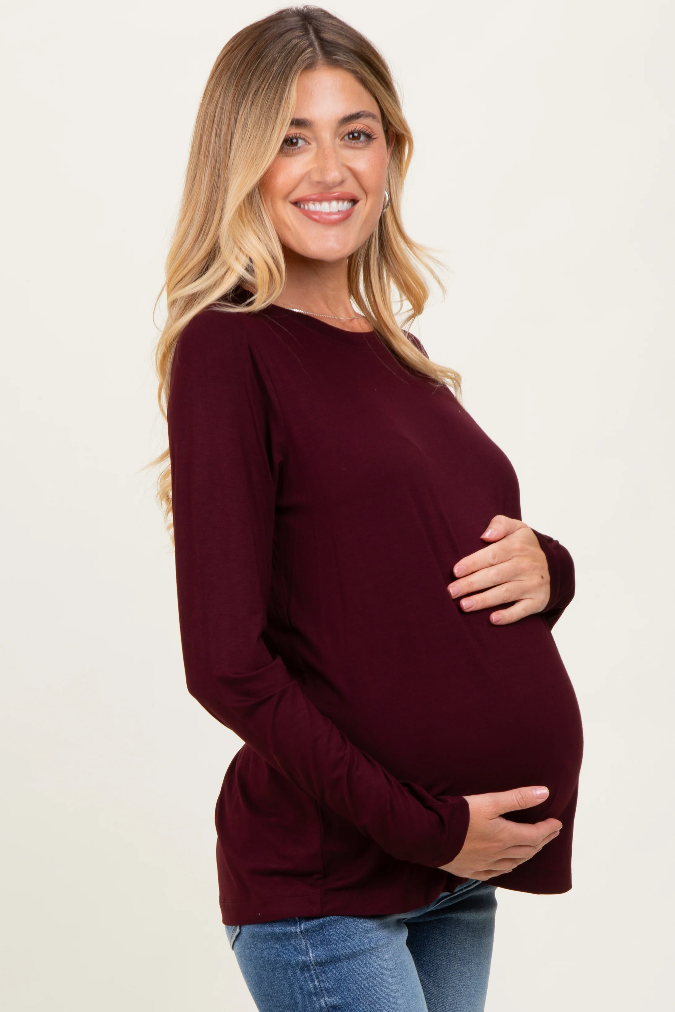 Burgundy Long Sleeve Maternity Top - Image 3