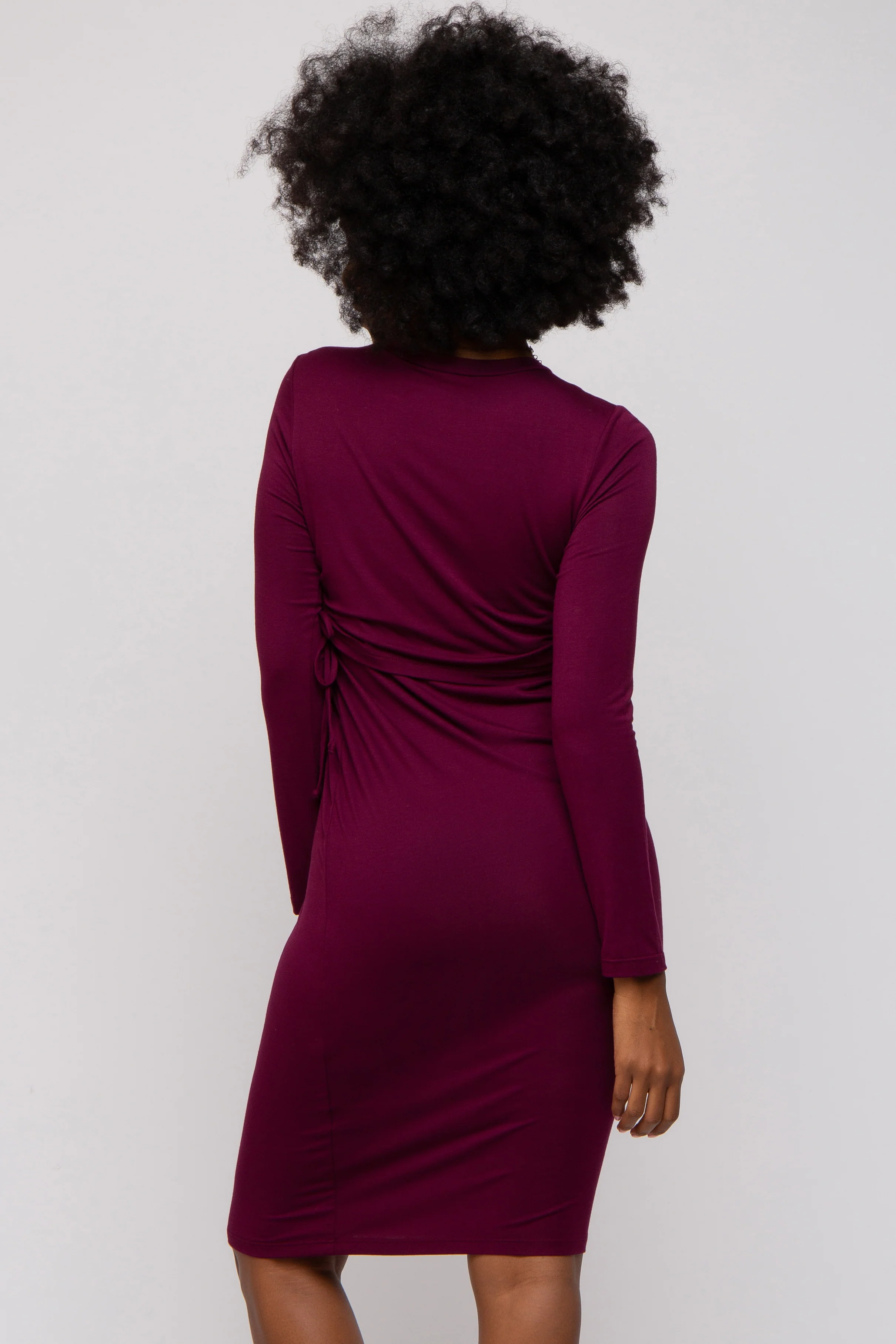 Burgundy Long Sleeve Nursing Dress - Image 3