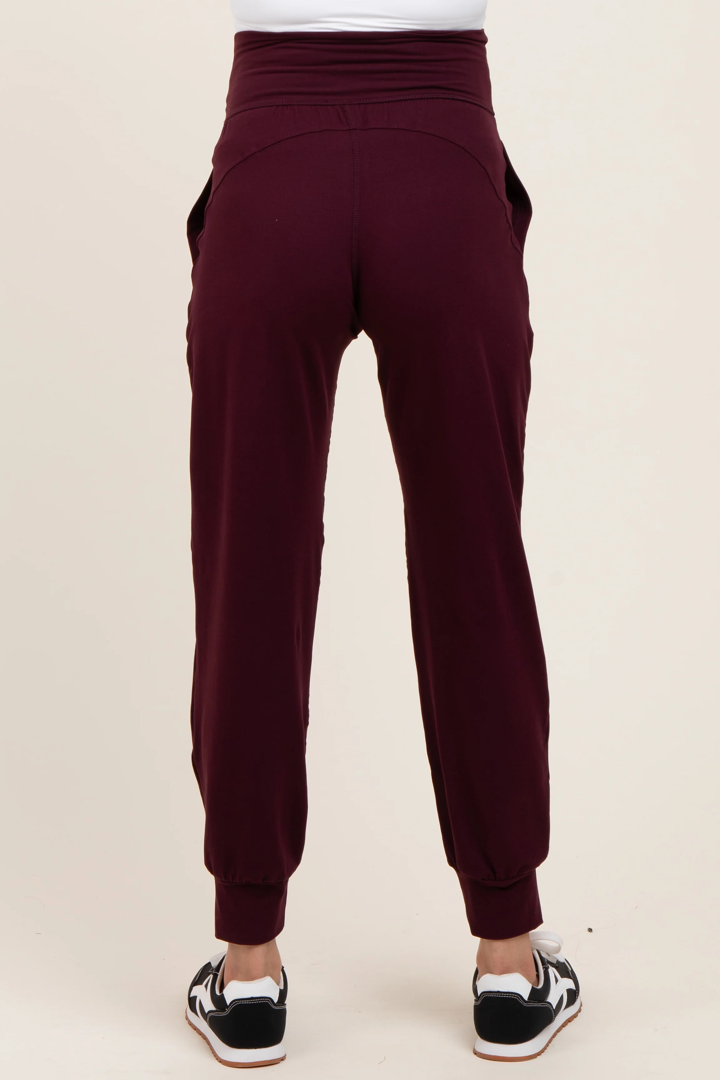Burgundy Maternity Joggers - Image 4