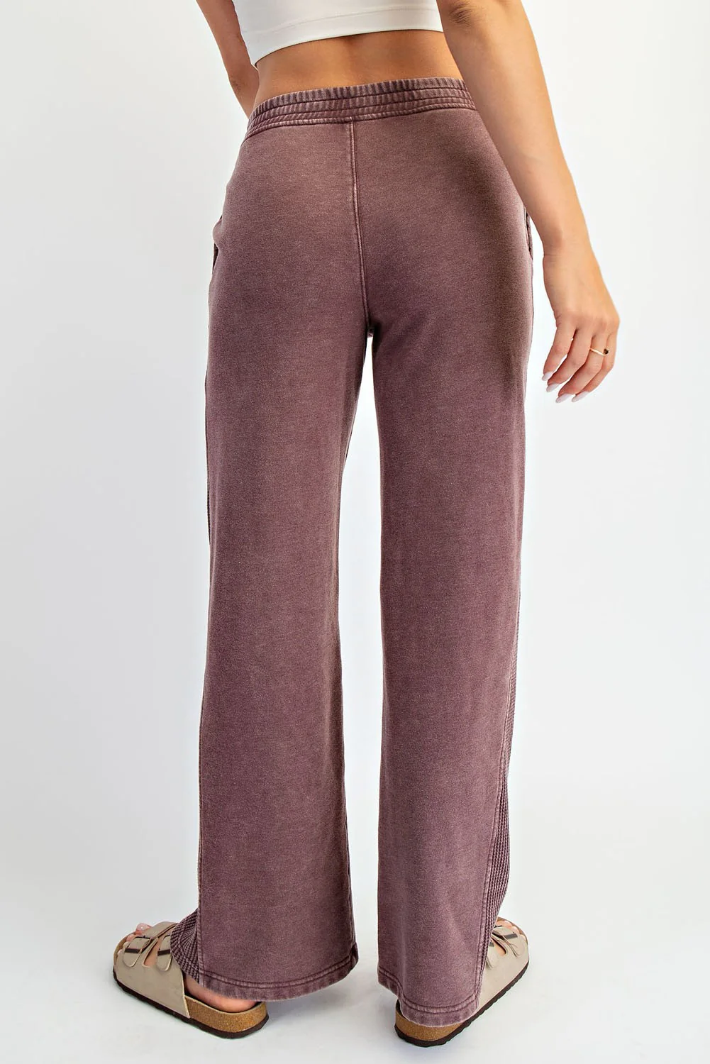 Burgundy Mineral Wash Waffle Knit Contrast Lounge Pants - Image 4