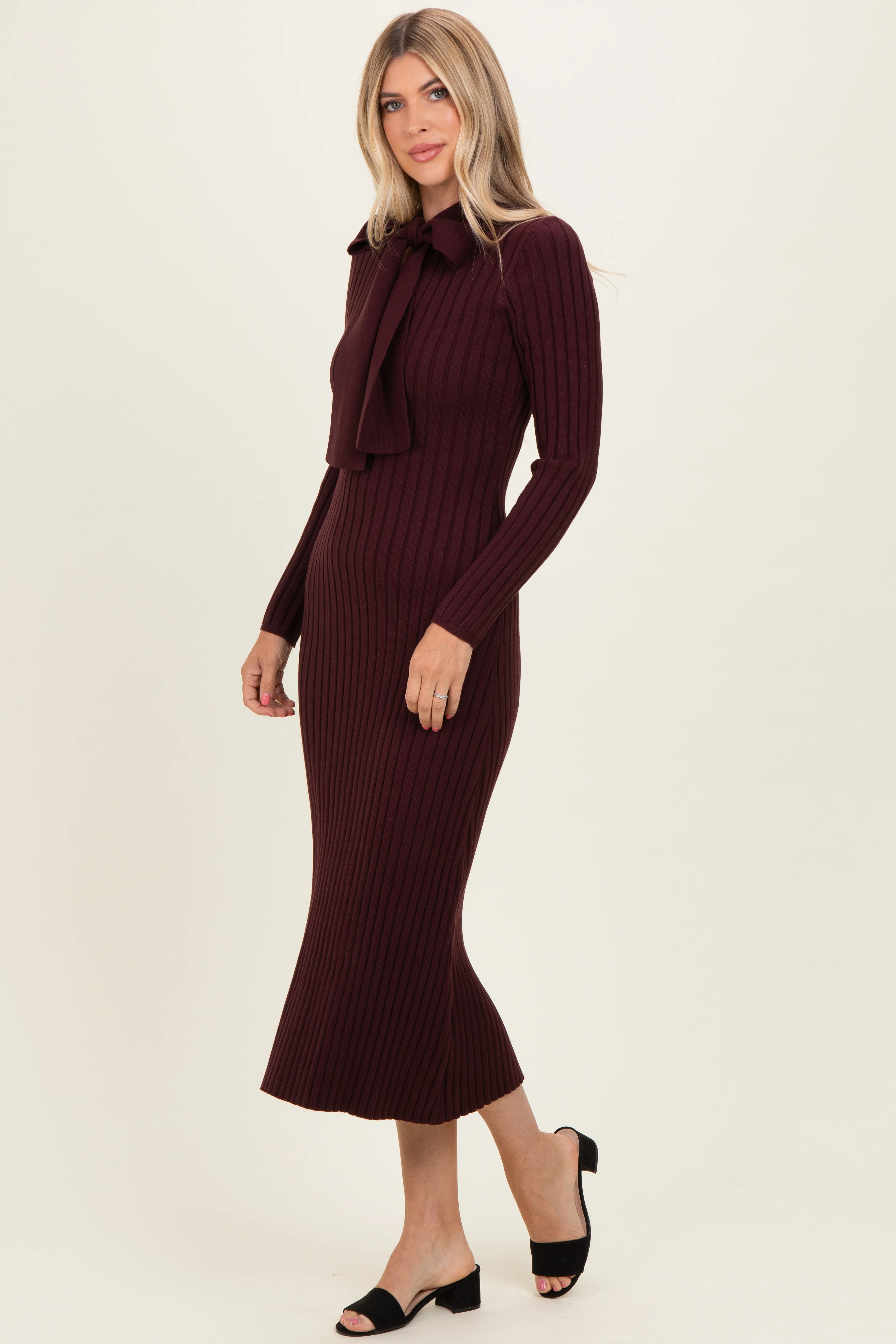 Burgundy Neck Tie Sweater Dress - Image 3