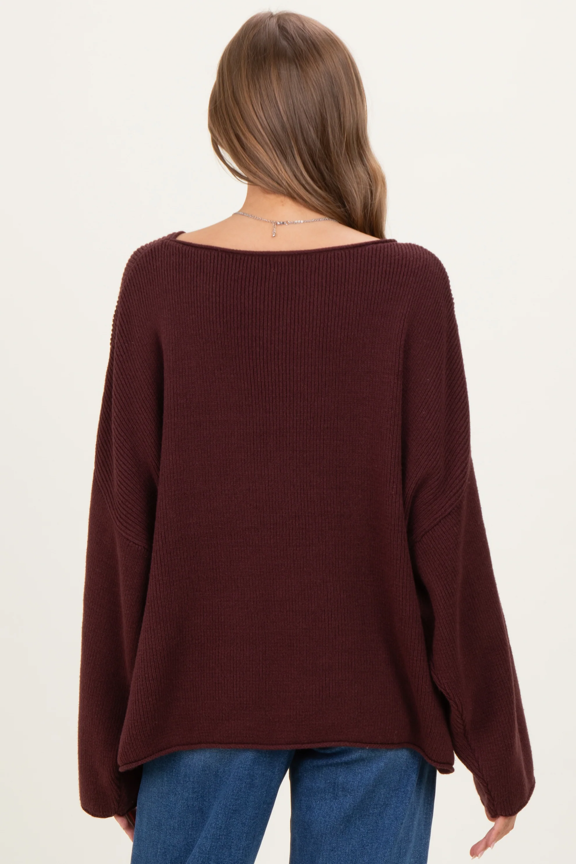 Burgundy Oversized Boatneck Maternity Sweater - Image 4