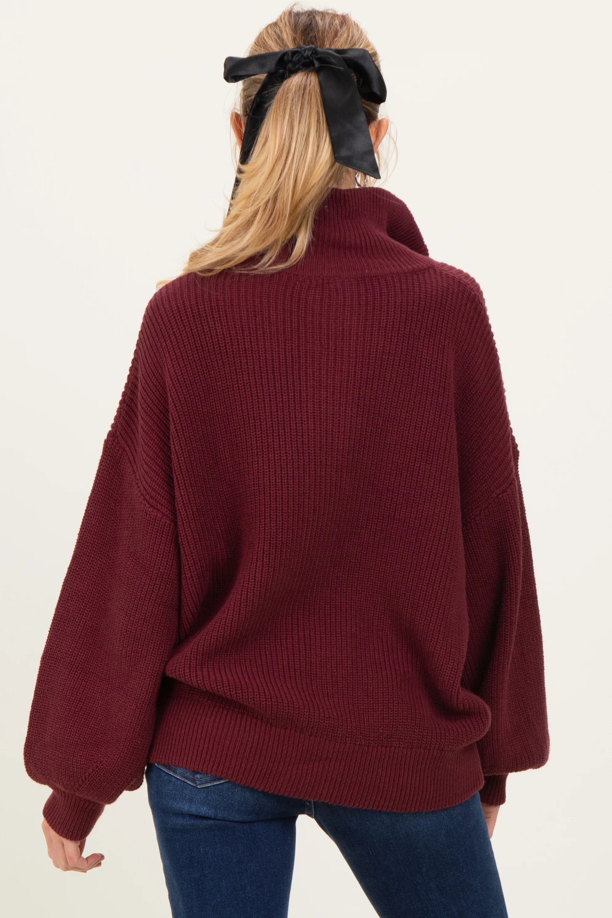 Burgundy Oversized Zip Up Maternity Cardigan - Image 5