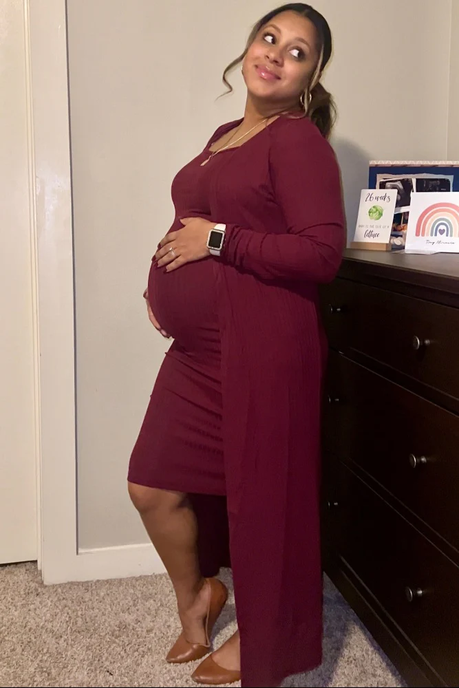 Burgundy Ribbed Cardigan 2 Piece Maternity Set - Image 5