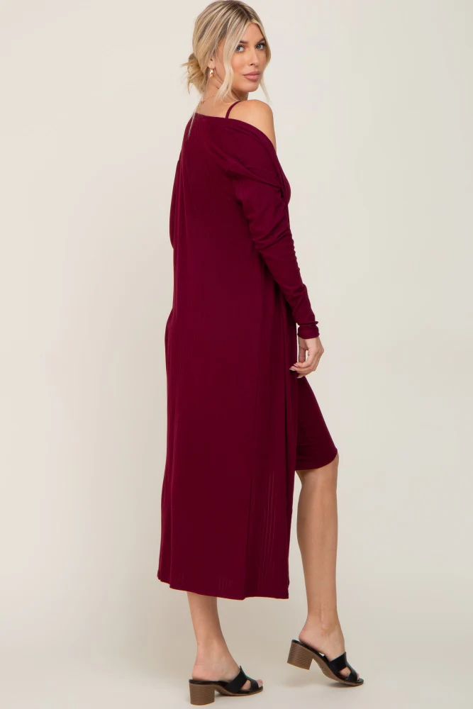 Burgundy Ribbed Cardigan 2 Piece Set - Image 3