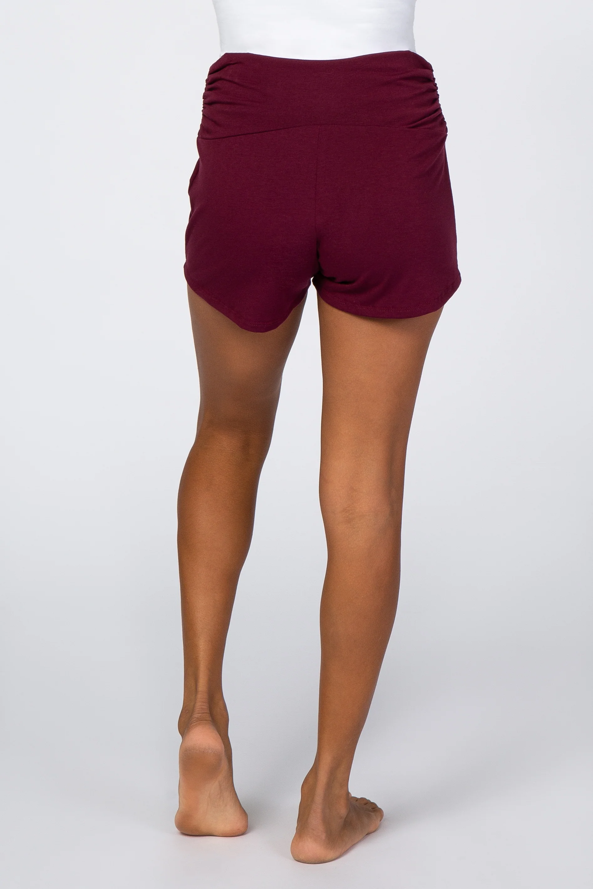 Burgundy Ruched Side Lounge Shorts - Image 4