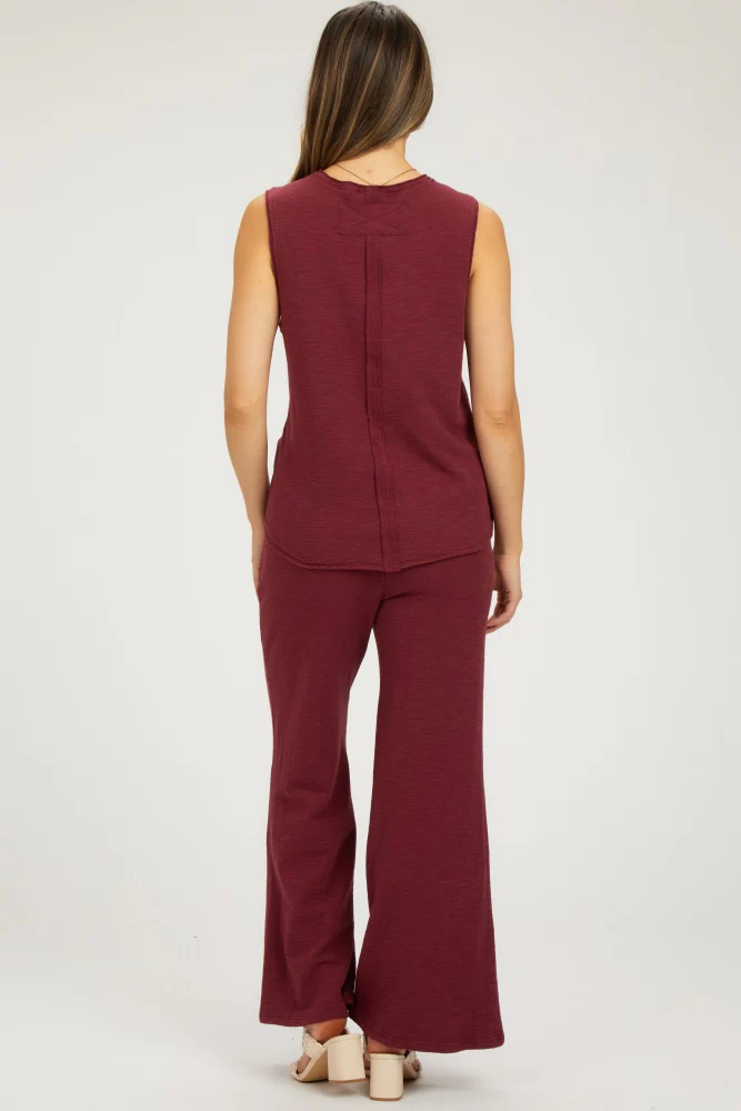 Burgundy Slub Knit Maternity Pants Set - Image 3