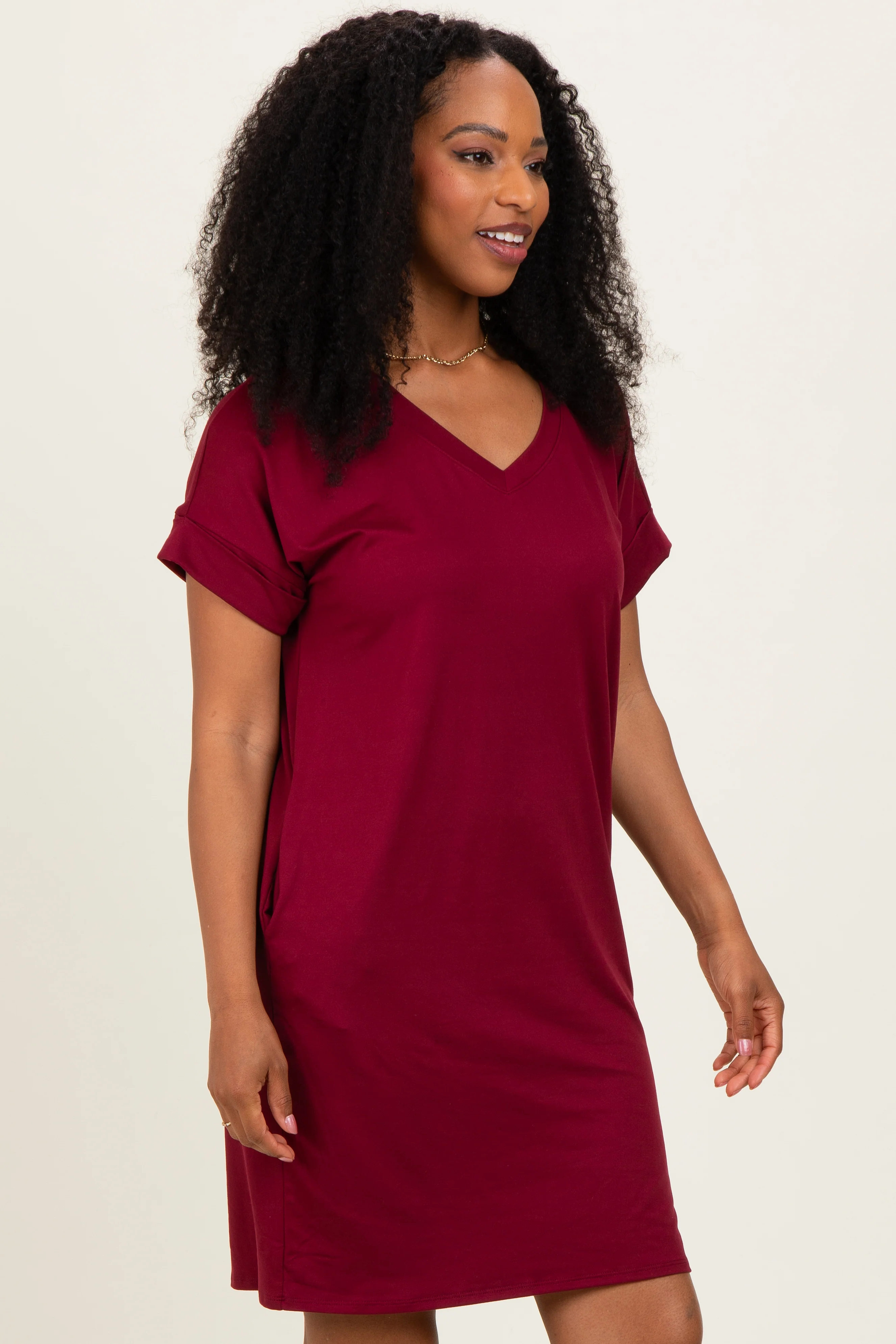 Cabernet Brushed Rolled Short Sleeve V-Neck Dress - Image 3
