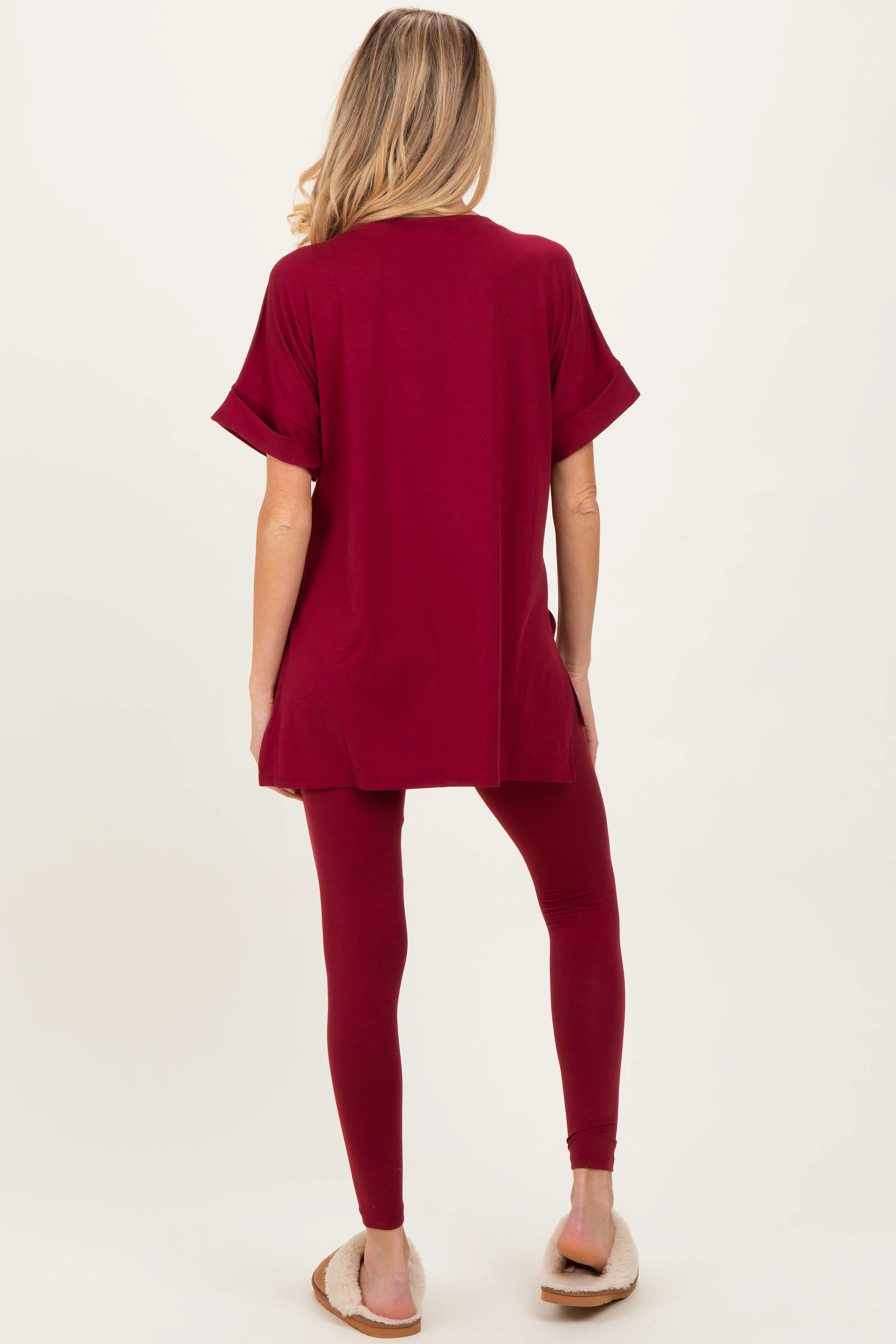 Cabernet Oversized V-Neck Tee Legging Maternity Lounge Set - Image 4