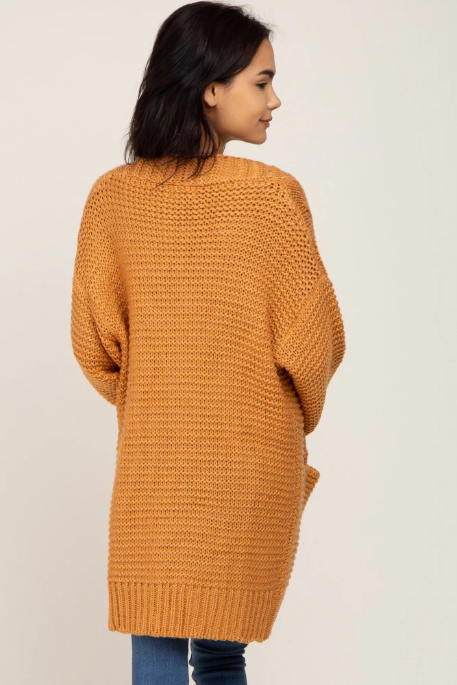 Camel Cable Knit Front Pocket Cardigan - Image 3