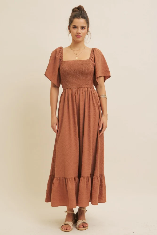Camel Convertible Stretchy Smocked Maxi Dress - Image 2