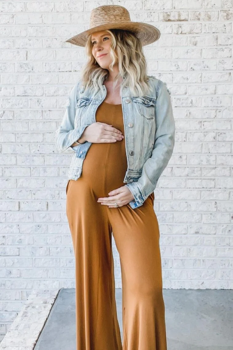 Camel Cross Back Wide Leg Maternity Jumpsuit - Image 4