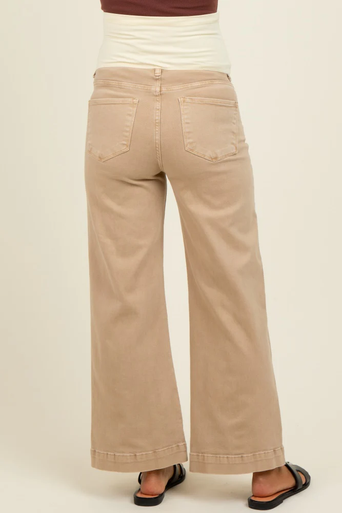 Camel Front Seam Wide Leg Maternity Jeans - Image 4
