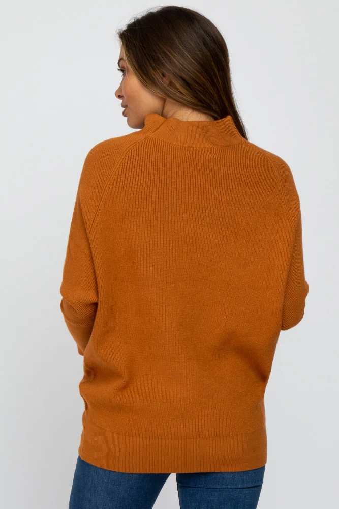 Camel Funnel Neck Dolman Sleeve Maternity Sweater - Image 3