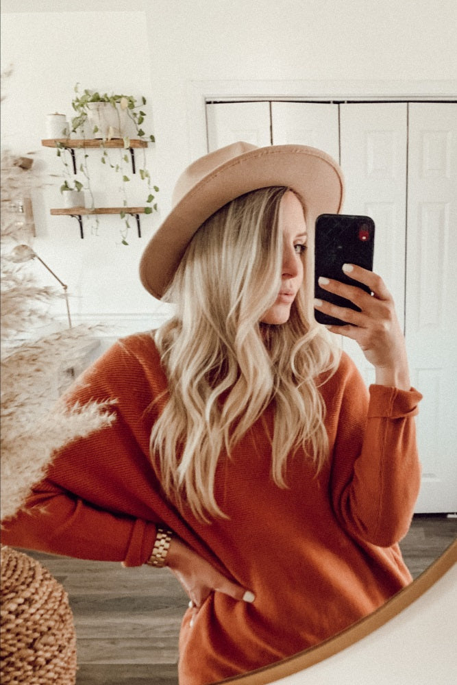 Camel Funnel Neck Dolman Sleeve Sweater - Image 4