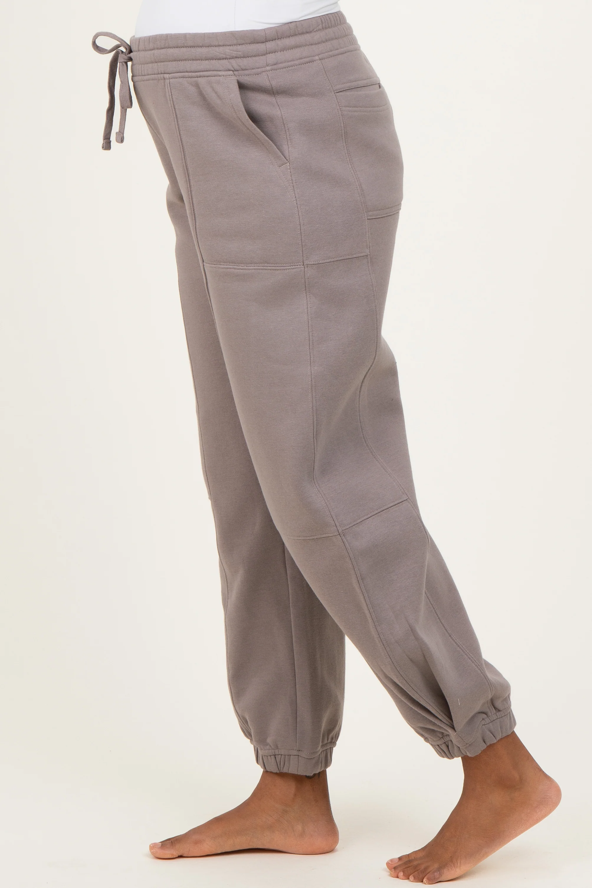 Camel Multi Seam Fleece Maternity Sweatpants - Image 4