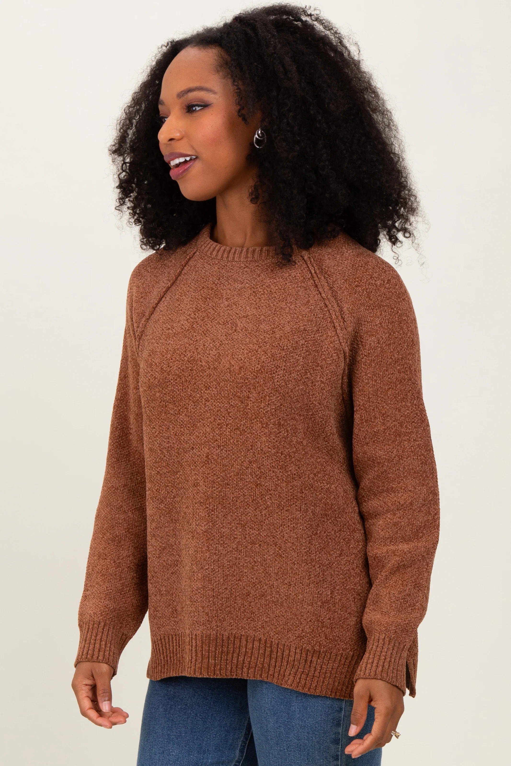 Camel Raglan Knit Sweater - Image 3