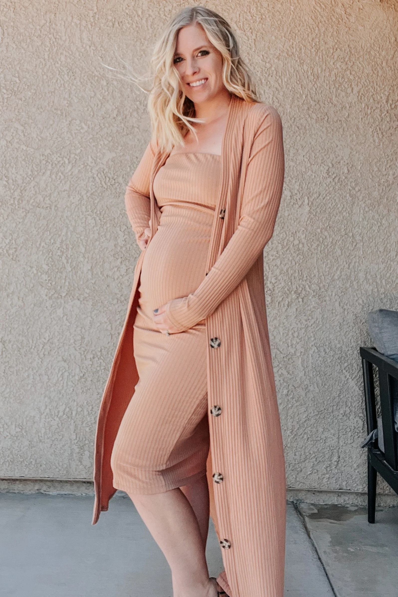 Camel Ribbed Maternity Dress Set - Image 7