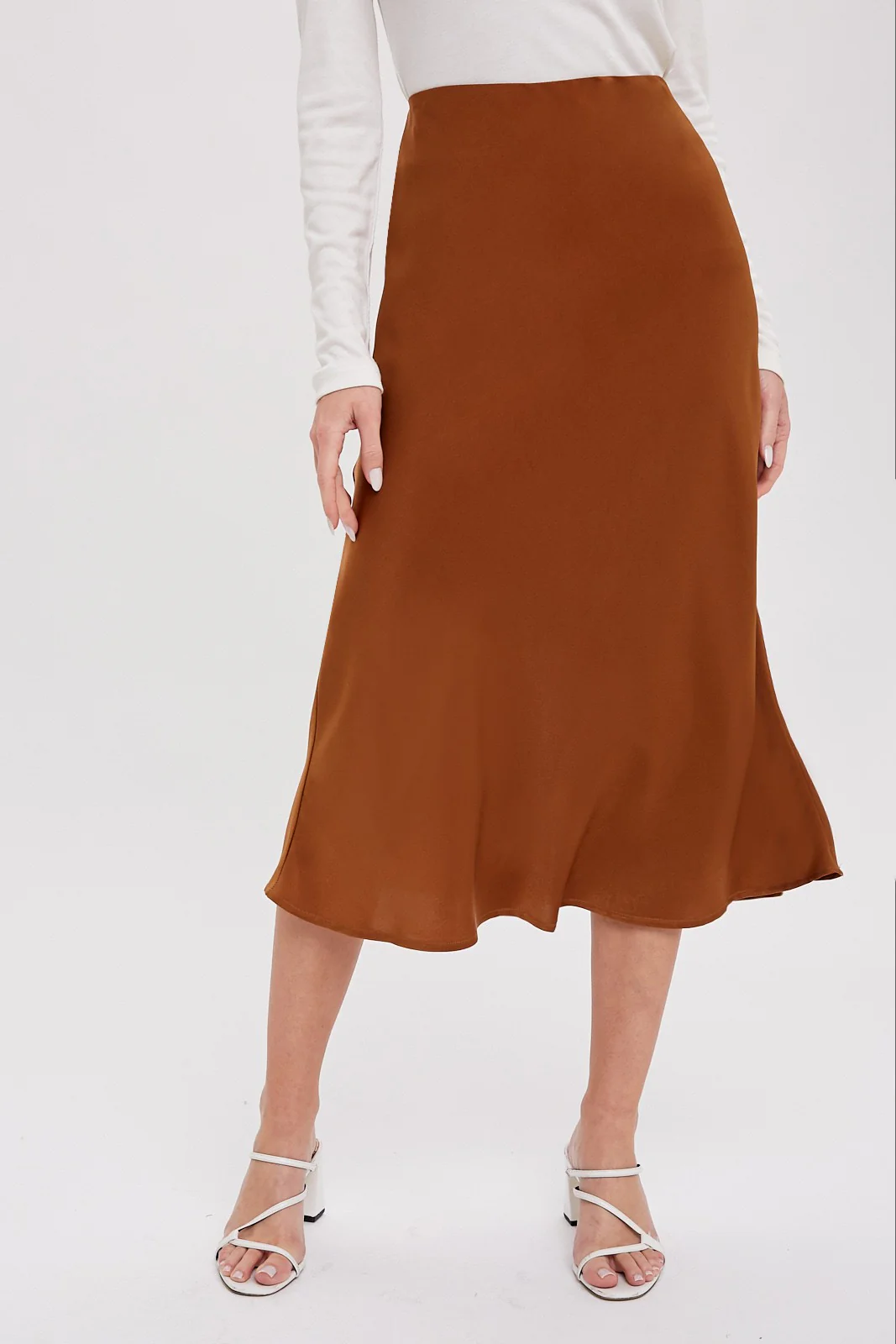Camel Satin Midi Skirt - Image 2