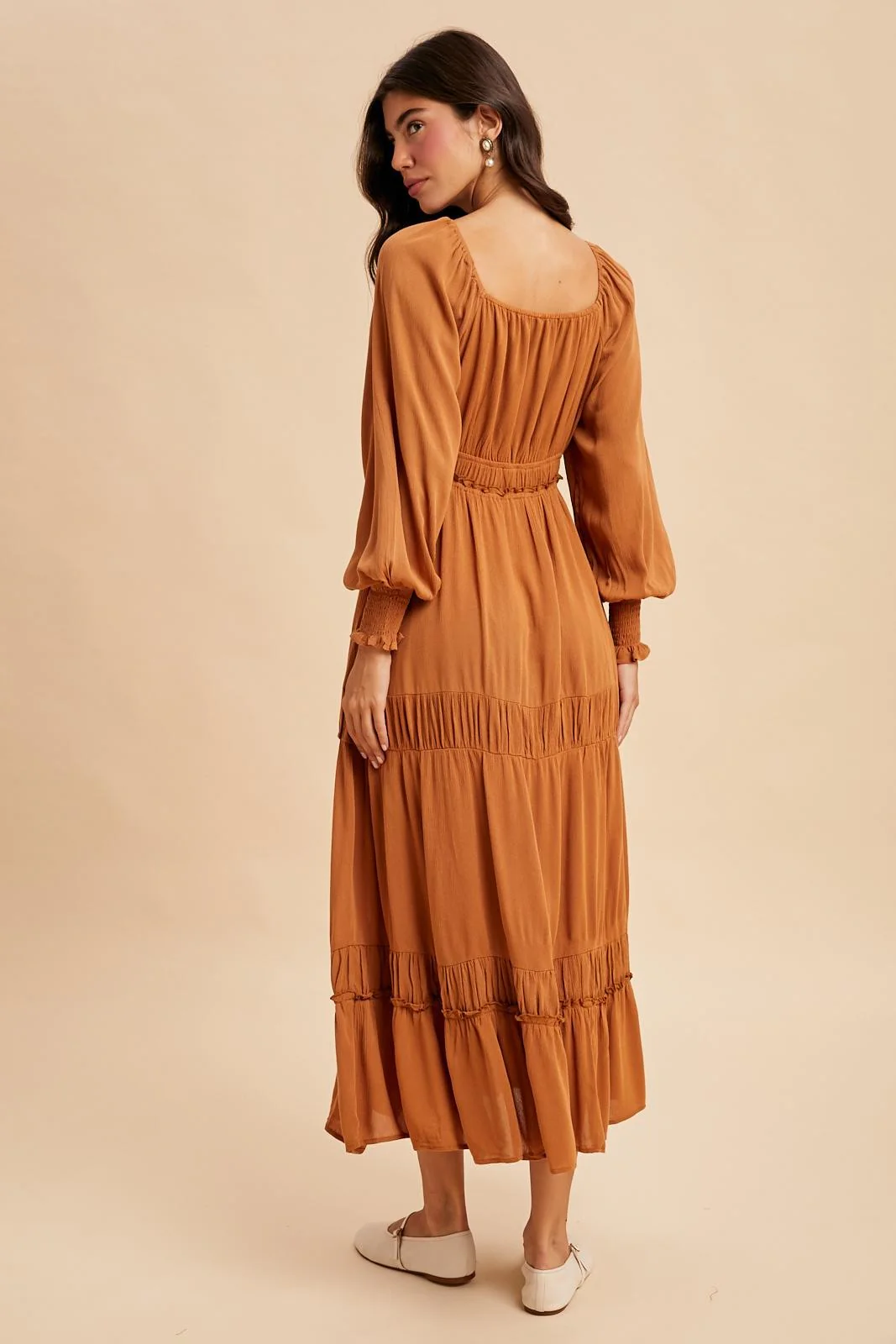 Camel Square Neck Long Sleeve Maxi Dress - Image 4