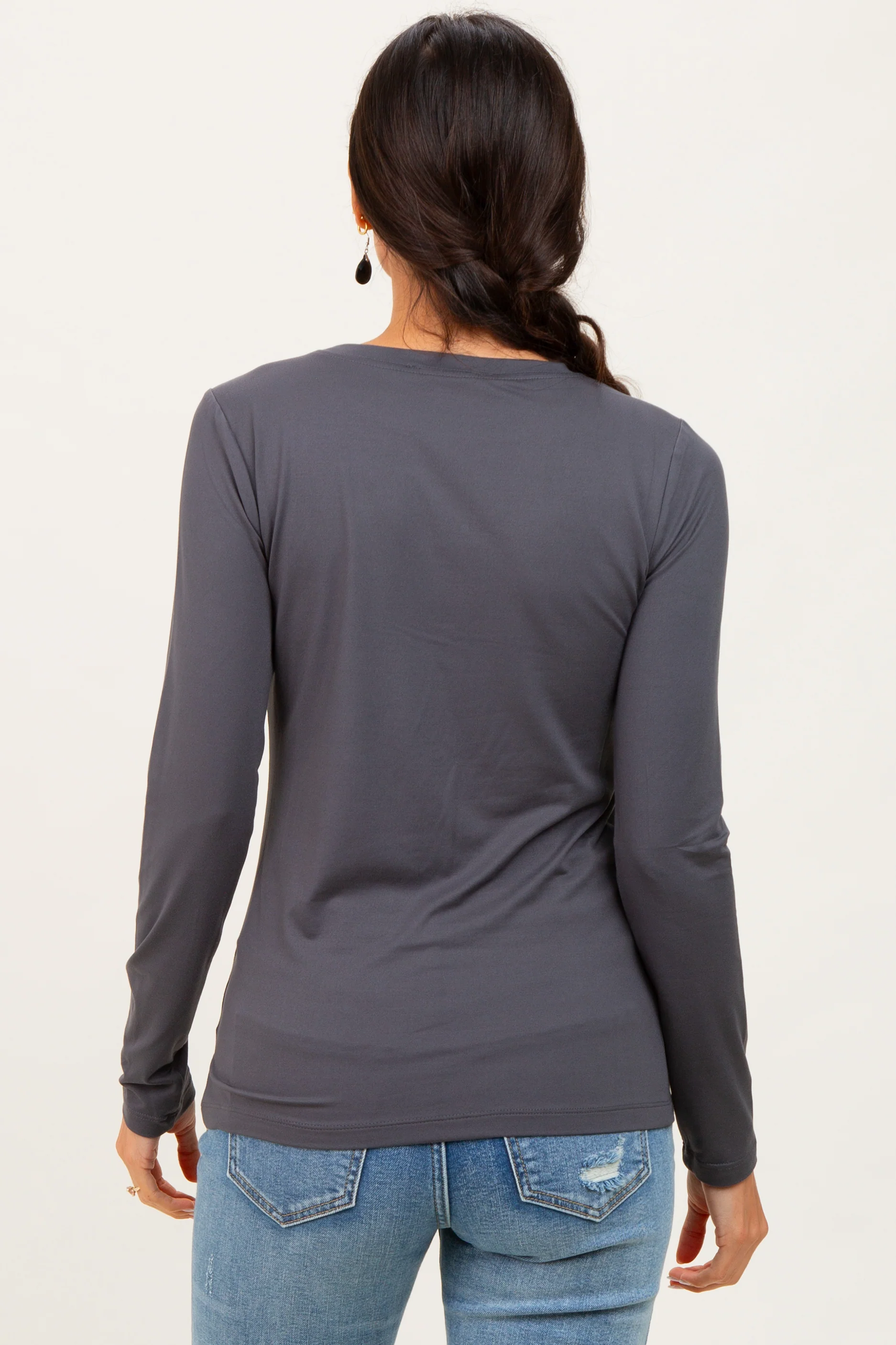 Charcoal Basic Long Sleeve Top - Image 4