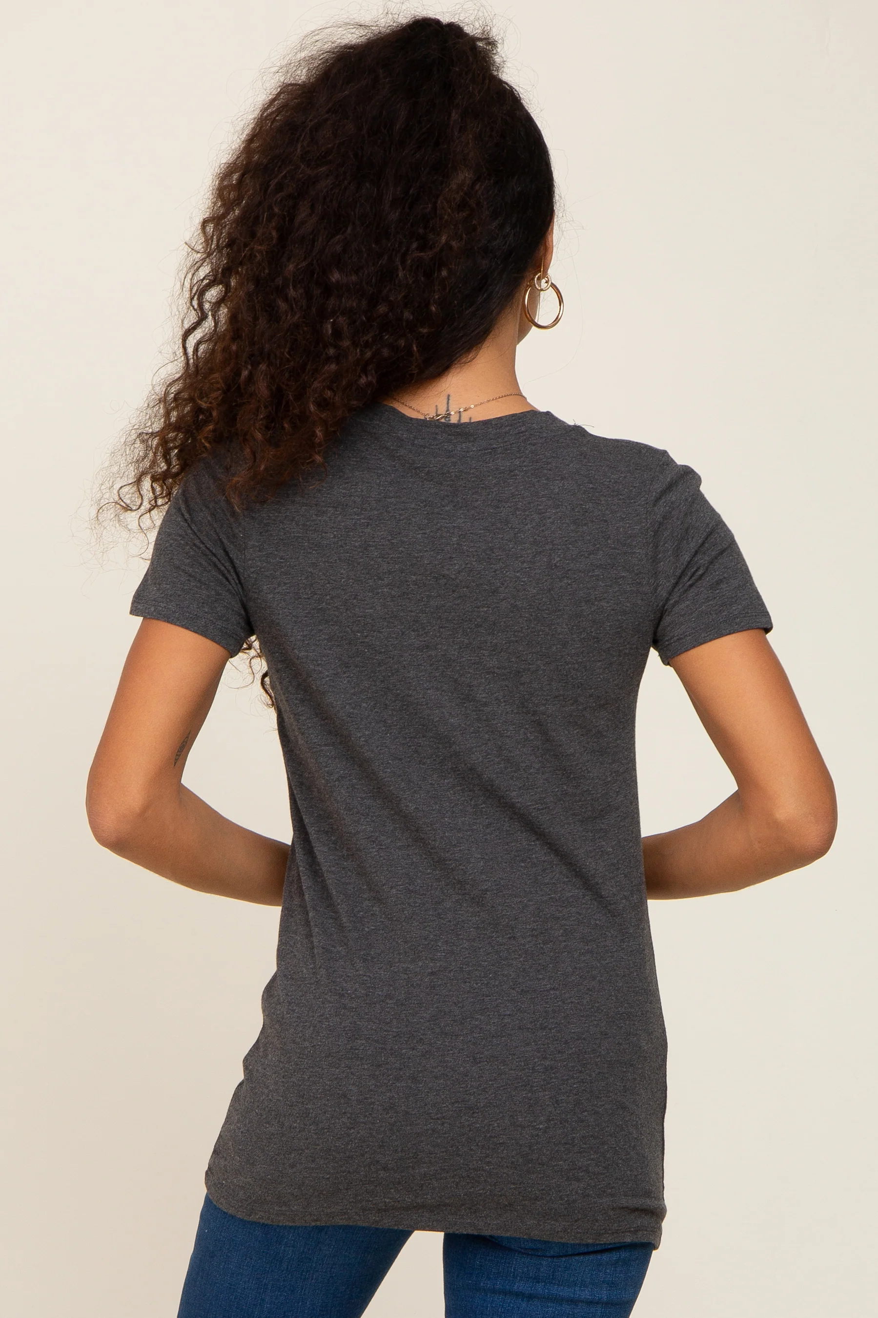 Charcoal Basic V-Neck Tee - Image 3