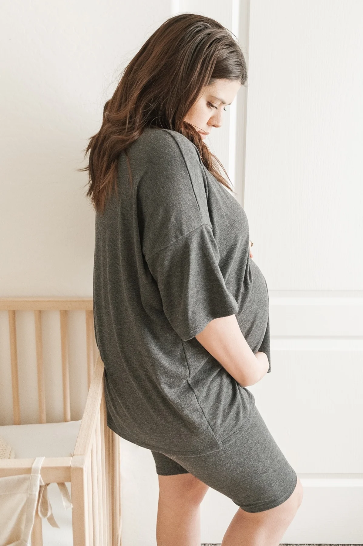 Charcoal Biker Short Maternity Sleep Set - Image 11