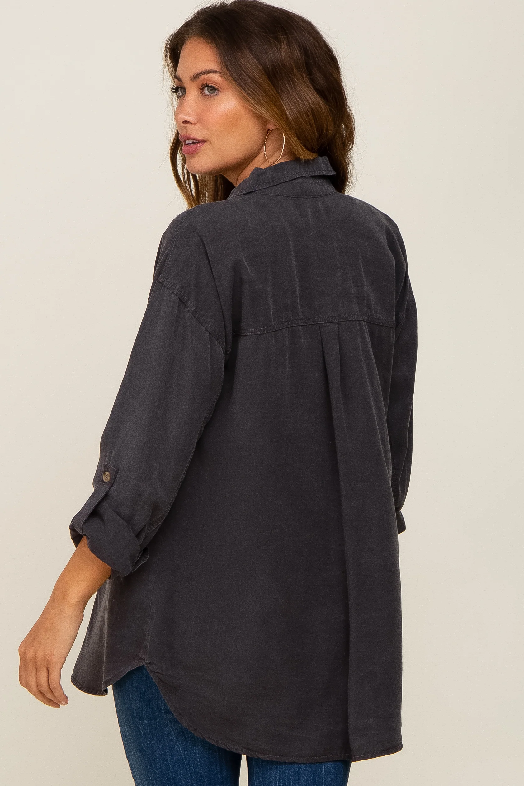 Charcoal Button Down Maternity Top - Image 3