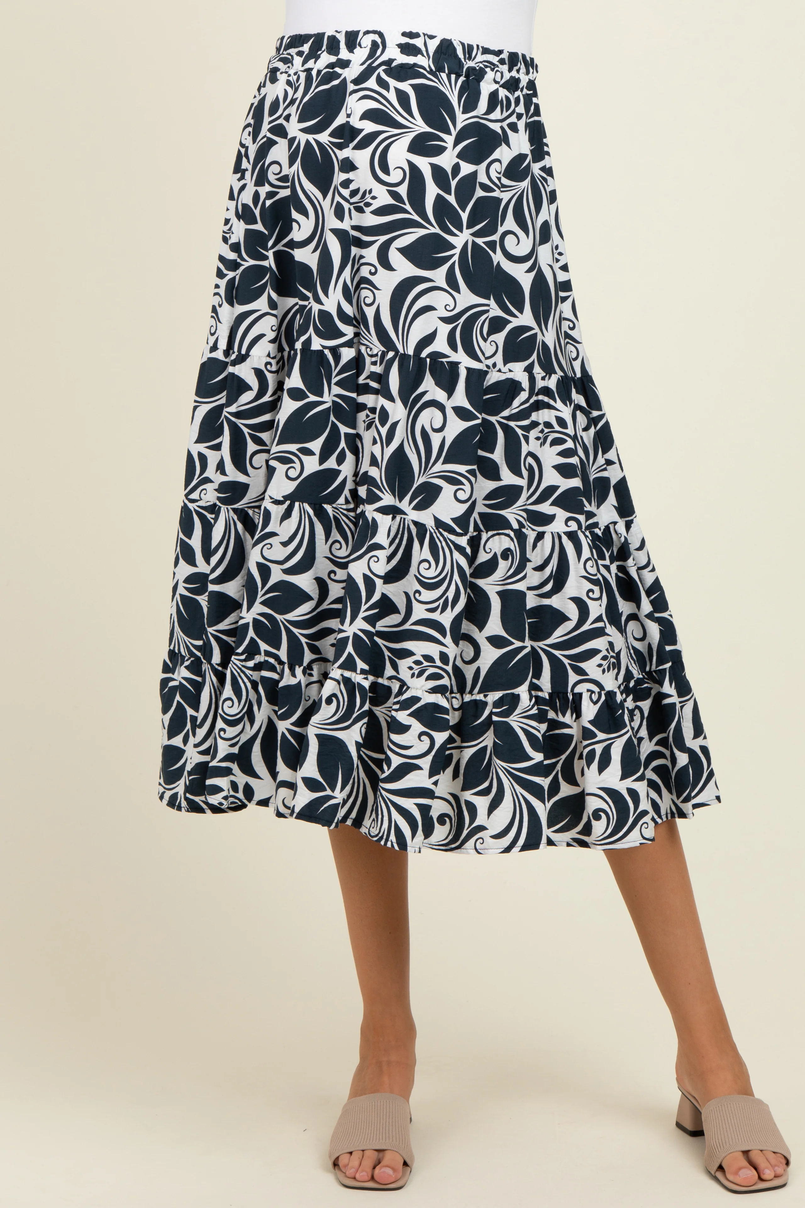 Charcoal Floral Tiered Maternity Maxi Skirt - Image 3