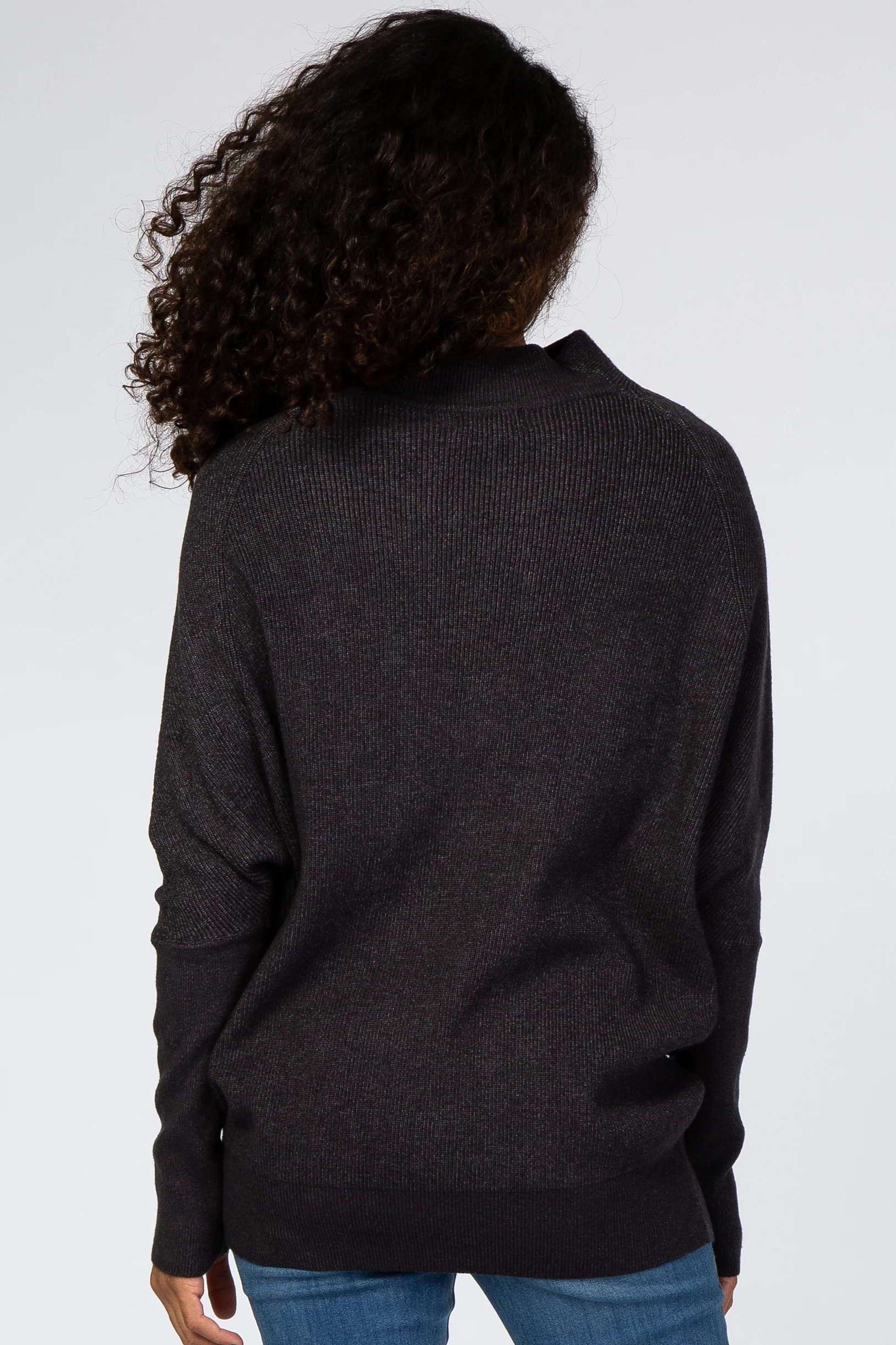 Charcoal Funnel Neck Dolman Sleeve Sweater - Image 3