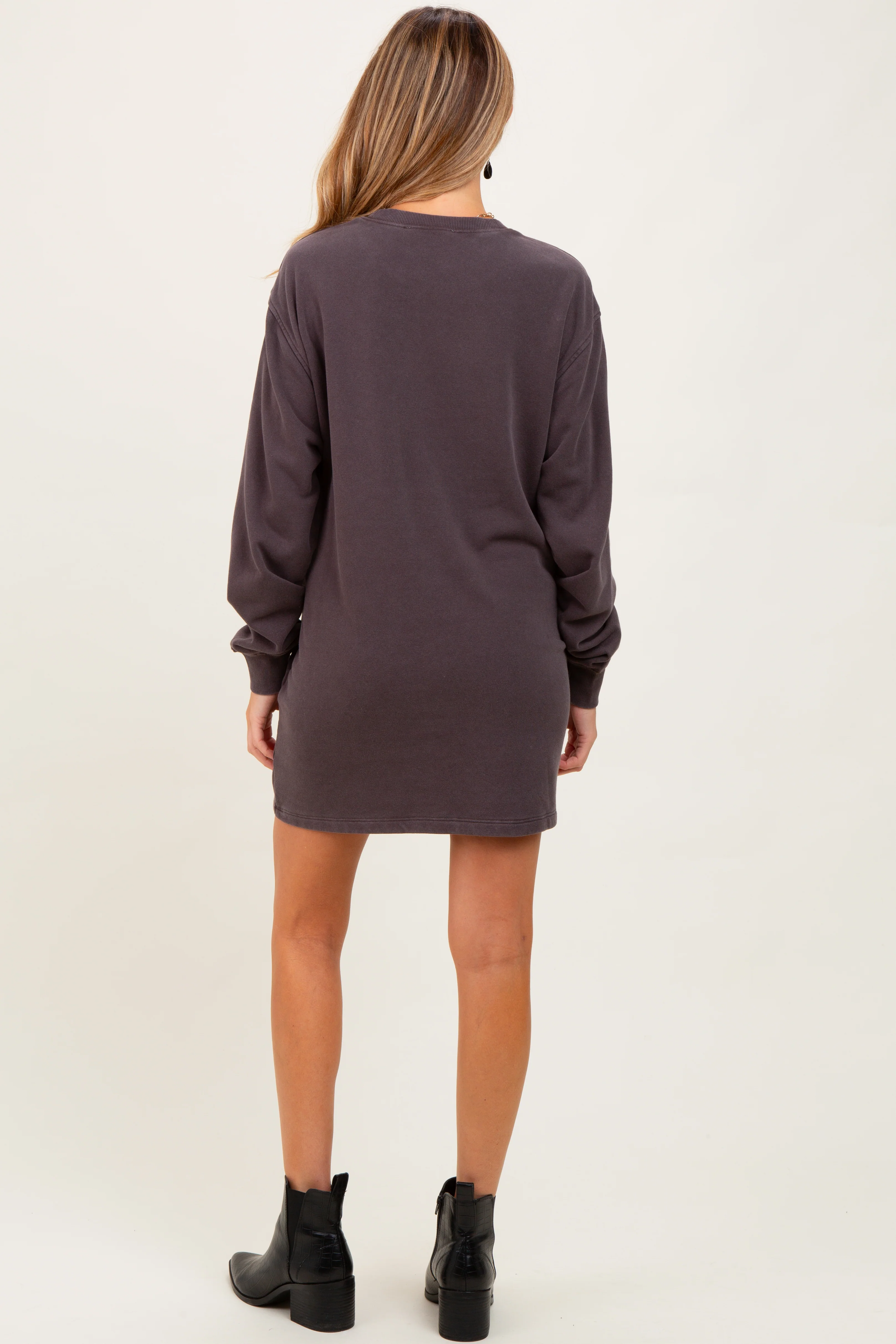 Charcoal Mineral Wash Oversized Maternity Sweatshirt Mini Dress - Image 3