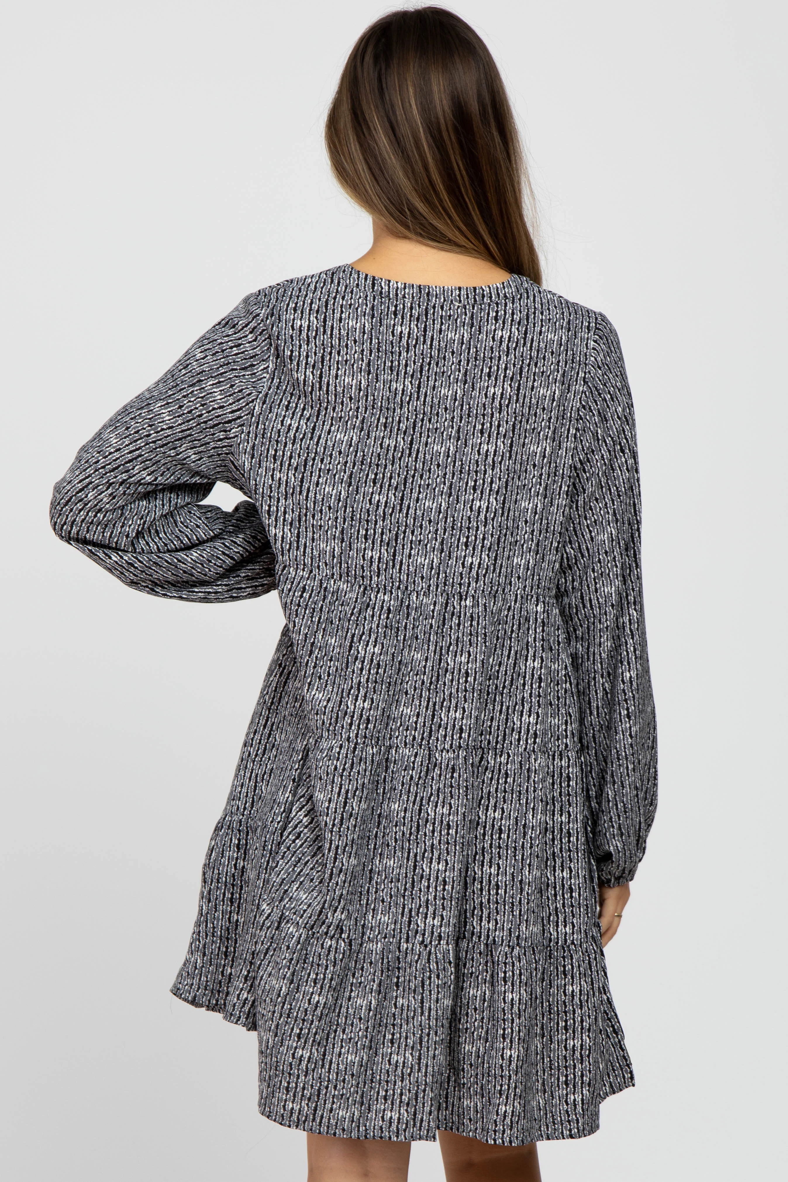 Charcoal Printed Tiered Maternity Dress - Image 3