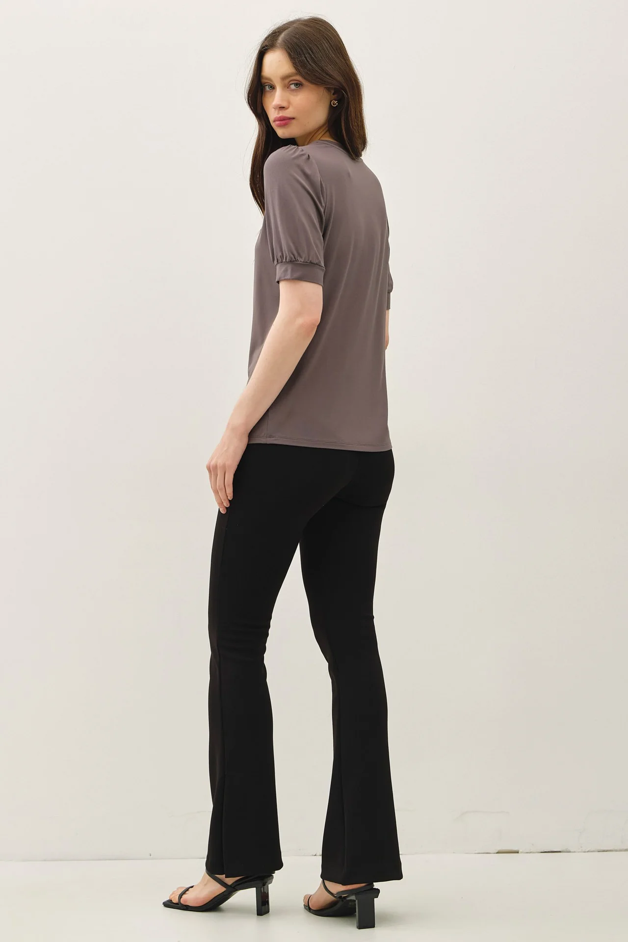 Charcoal Puff Sleeve Basic Top - Image 3