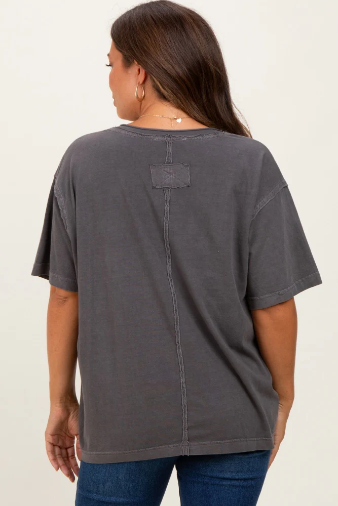 Charcoal Raw Edge V-Neck Short Sleeve Maternity T-Shirt - Image 4
