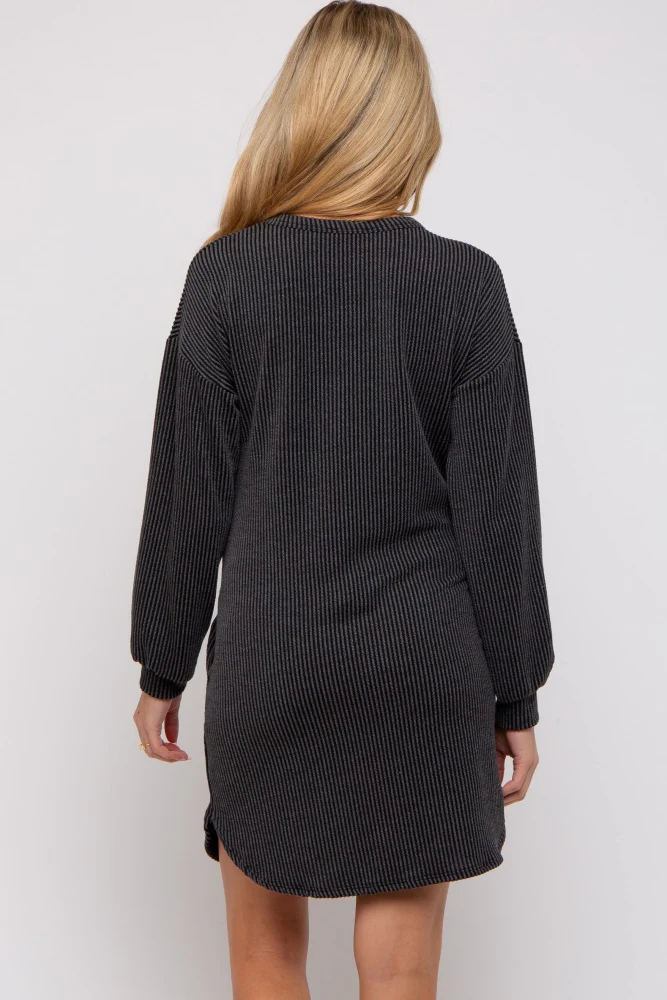 Charcoal Rib Knit Long Sleeve Maternity Dress - Image 3