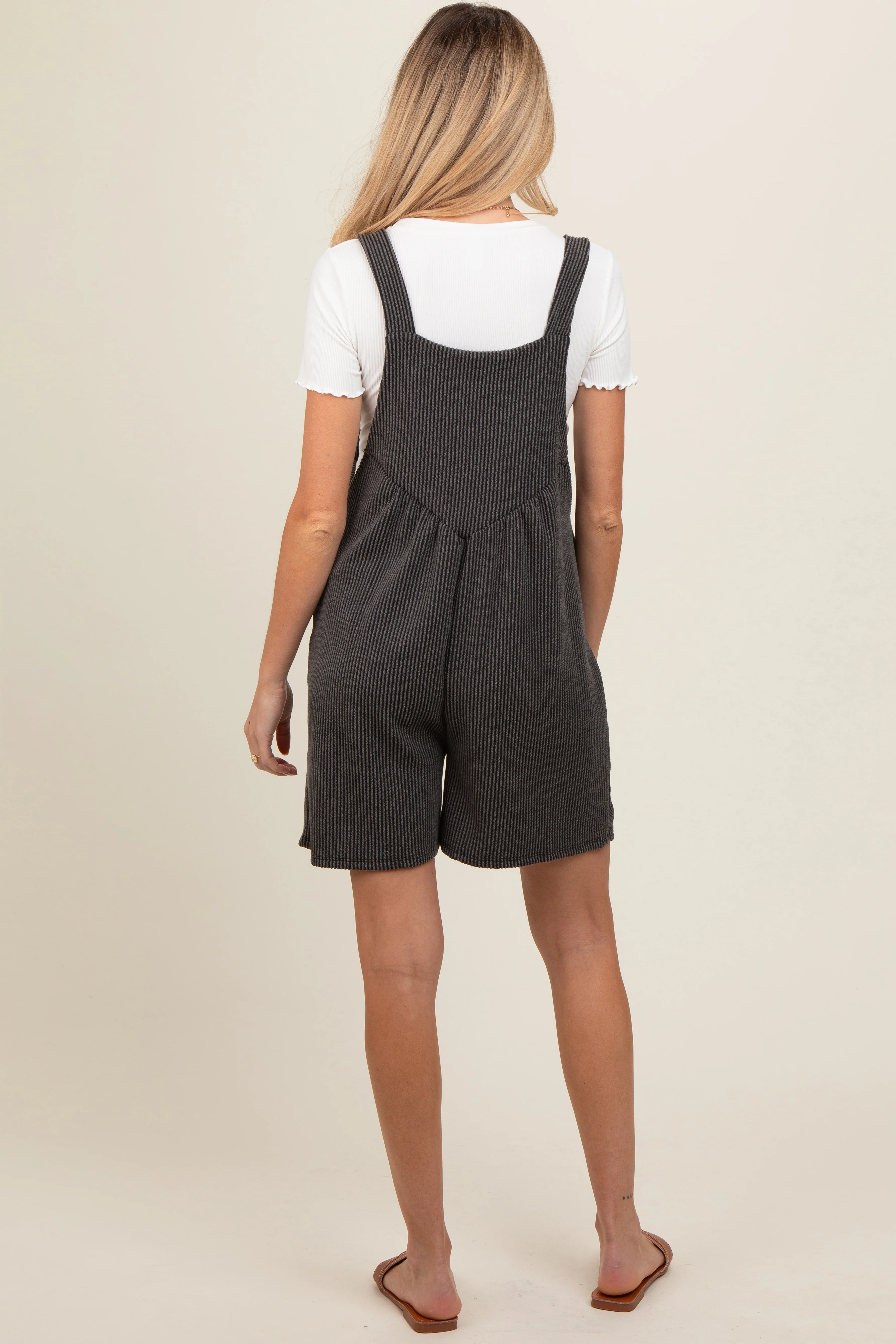 Charcoal Ribbed Maternity Romper - Image 3
