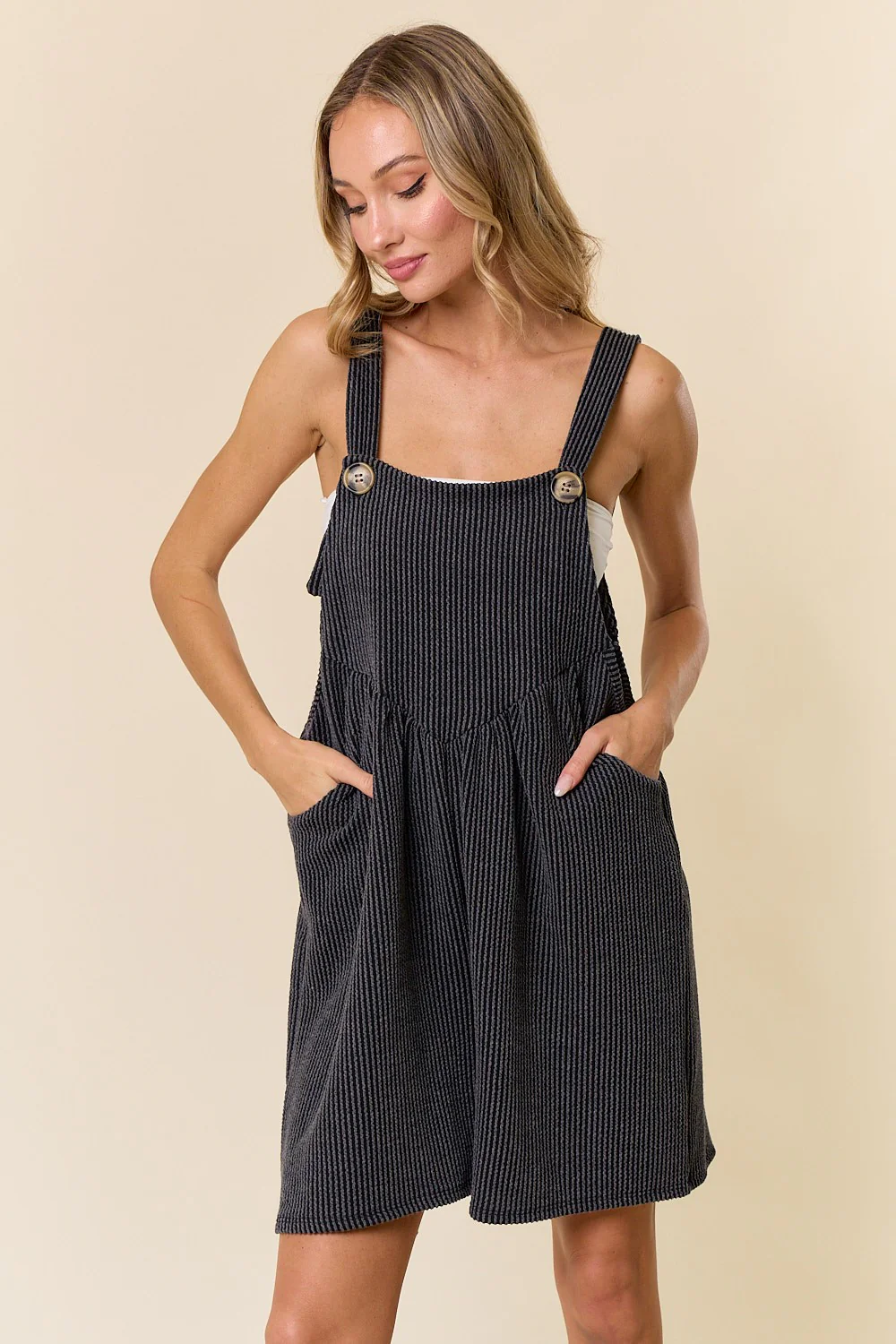 Charcoal Ribbed Maternity Romper - Image 4
