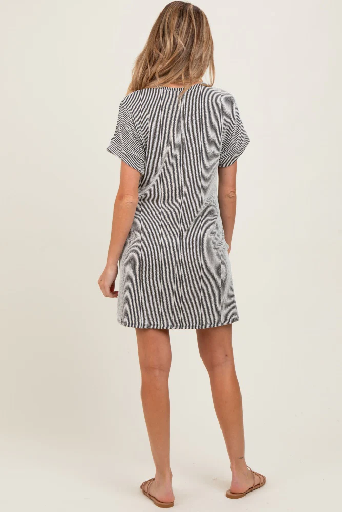 Charcoal Ribbed Short Sleeve T-Shirt Maternity Dress - Image 5
