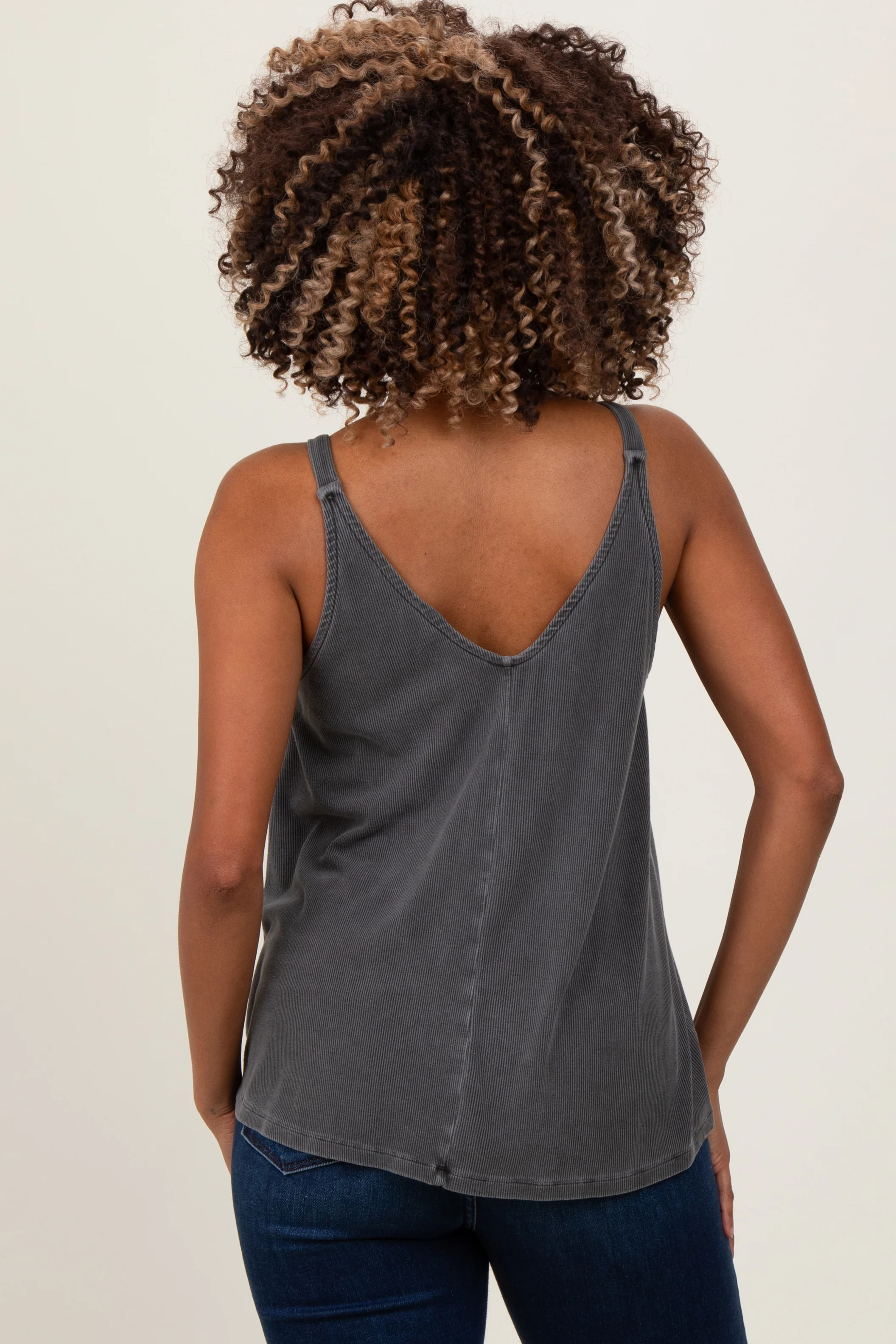 Charcoal Ribbed V-Neck Flowy Maternity Tank - Image 2